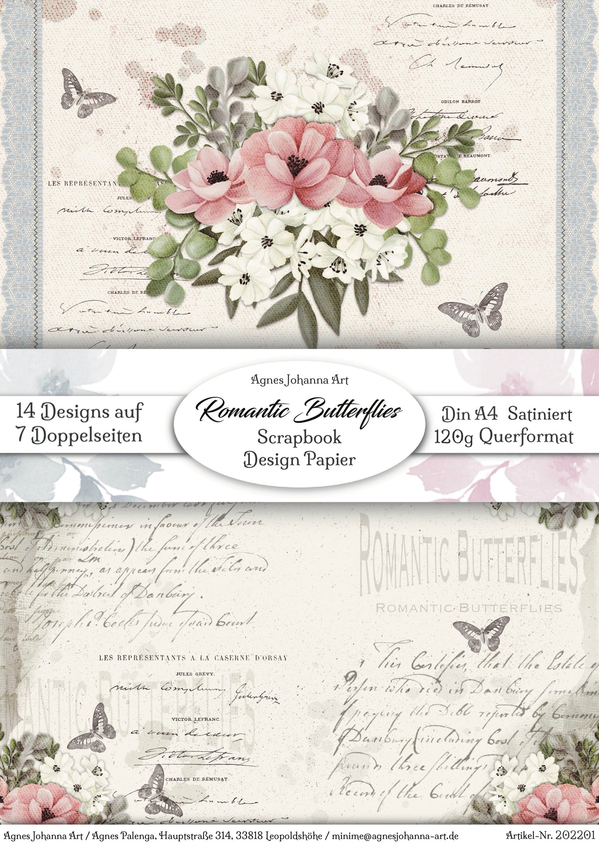 Gedrucktes Papierset "Romantische Schmetterlinge"