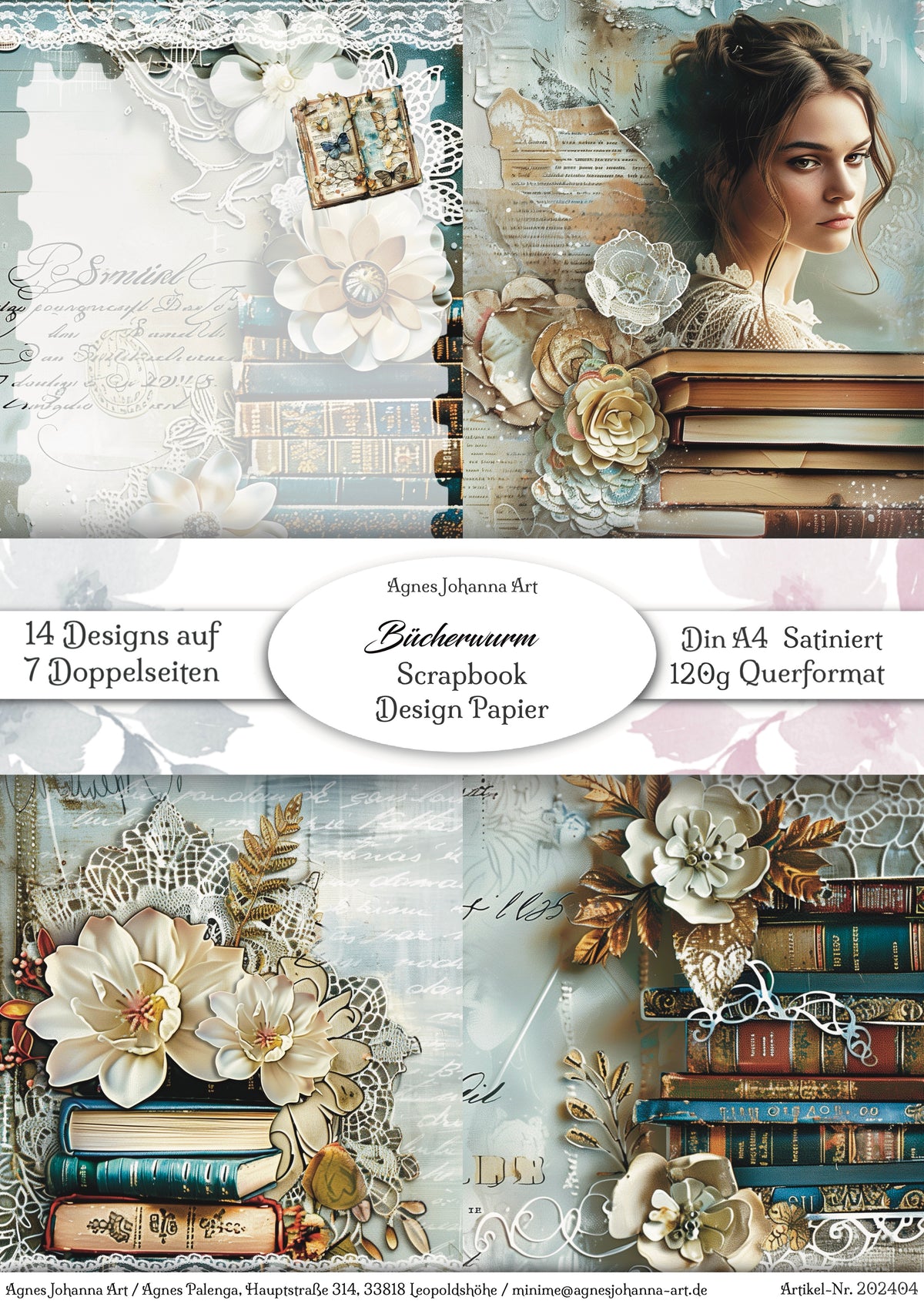 Gedrucktes Papierset "Bücherwurm"