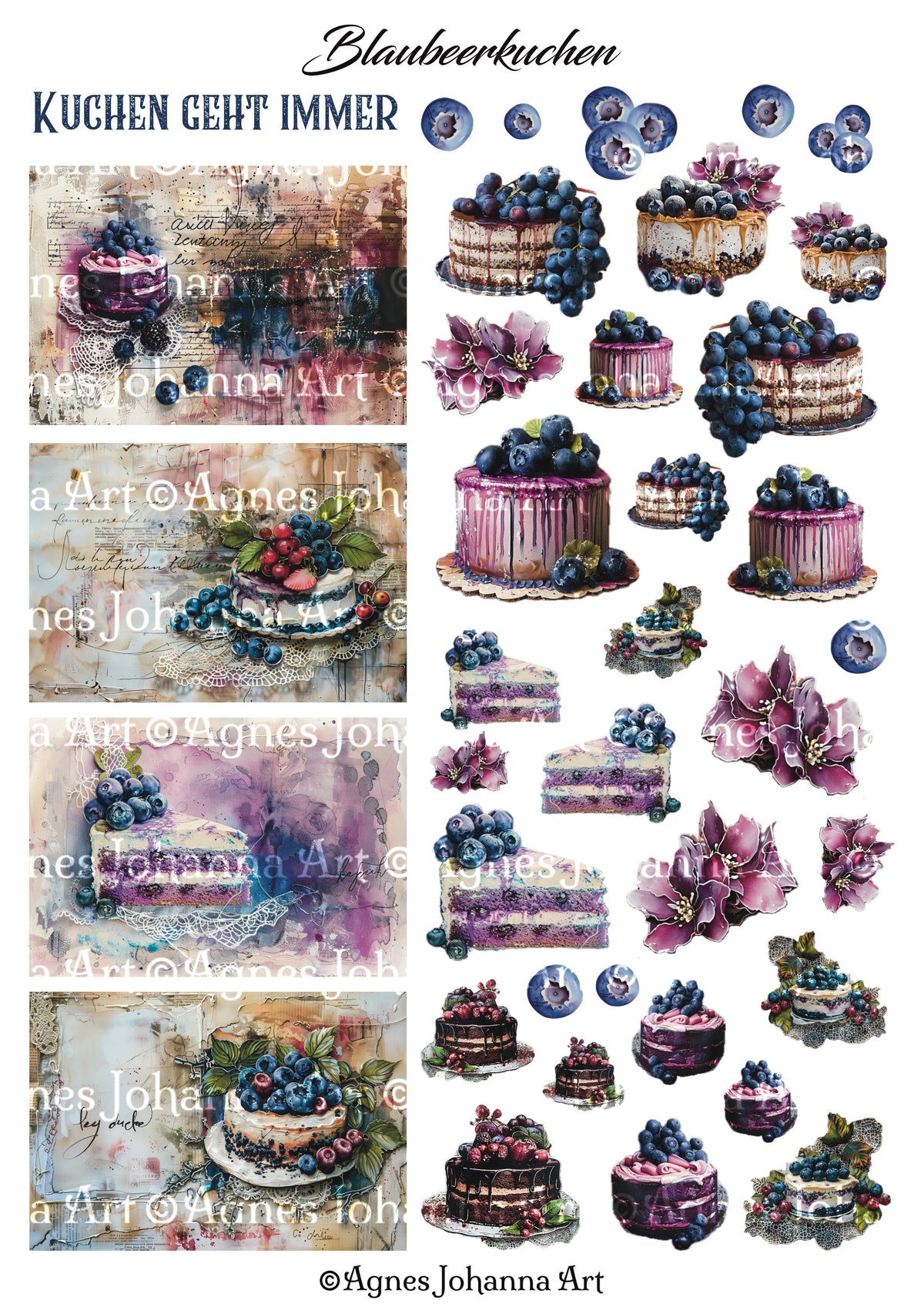 Gedrucktes Papierset "Blaubeerkuchen"