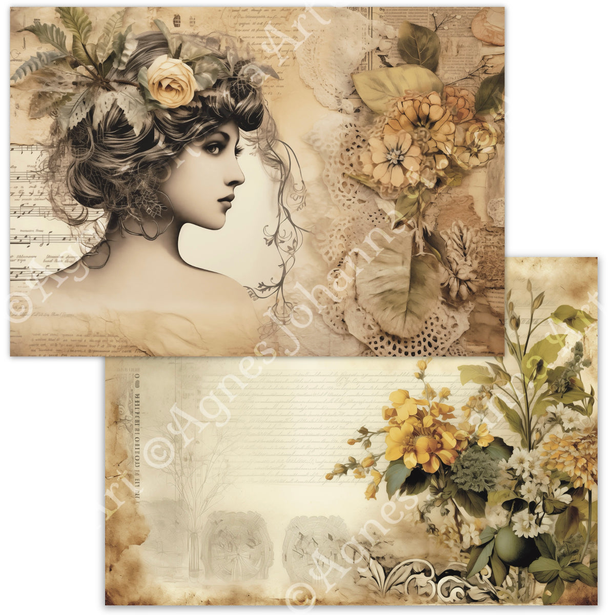 Digitales Papierset „Buttercup Ladies“ - A4 zum Ausdrucken