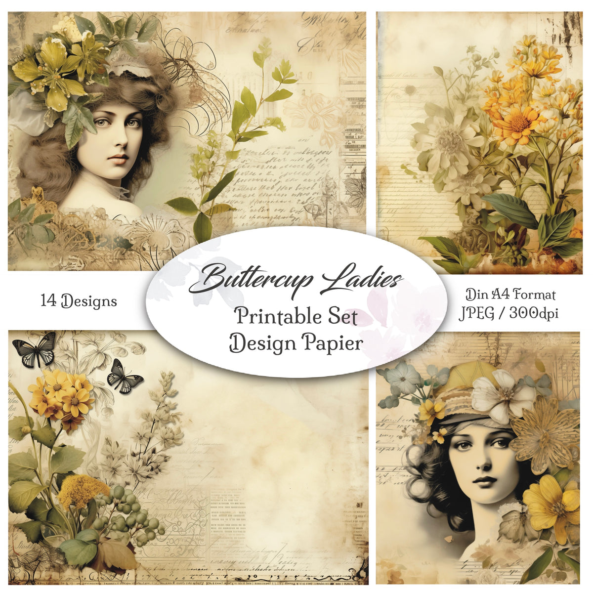 Digitales Papierset „Buttercup Ladies“ - A4 zum Ausdrucken