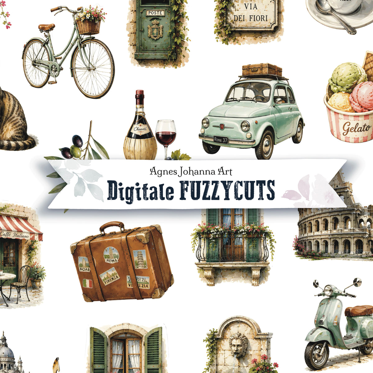 Digitale Fuzzy Cuts „Weltenbummler“ – Postkarte aus Italien