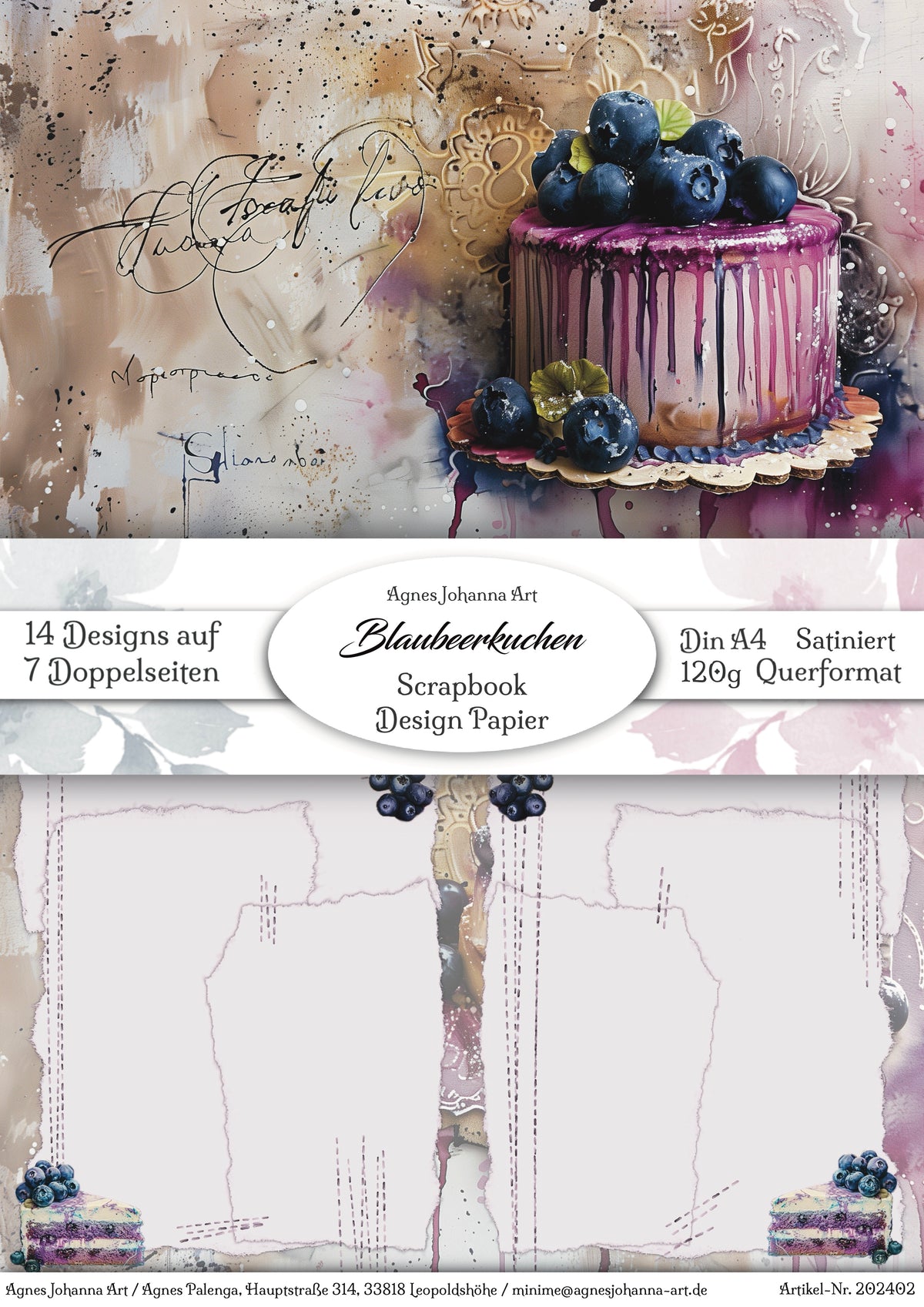 Gedrucktes Papierset "Blaubeerkuchen"