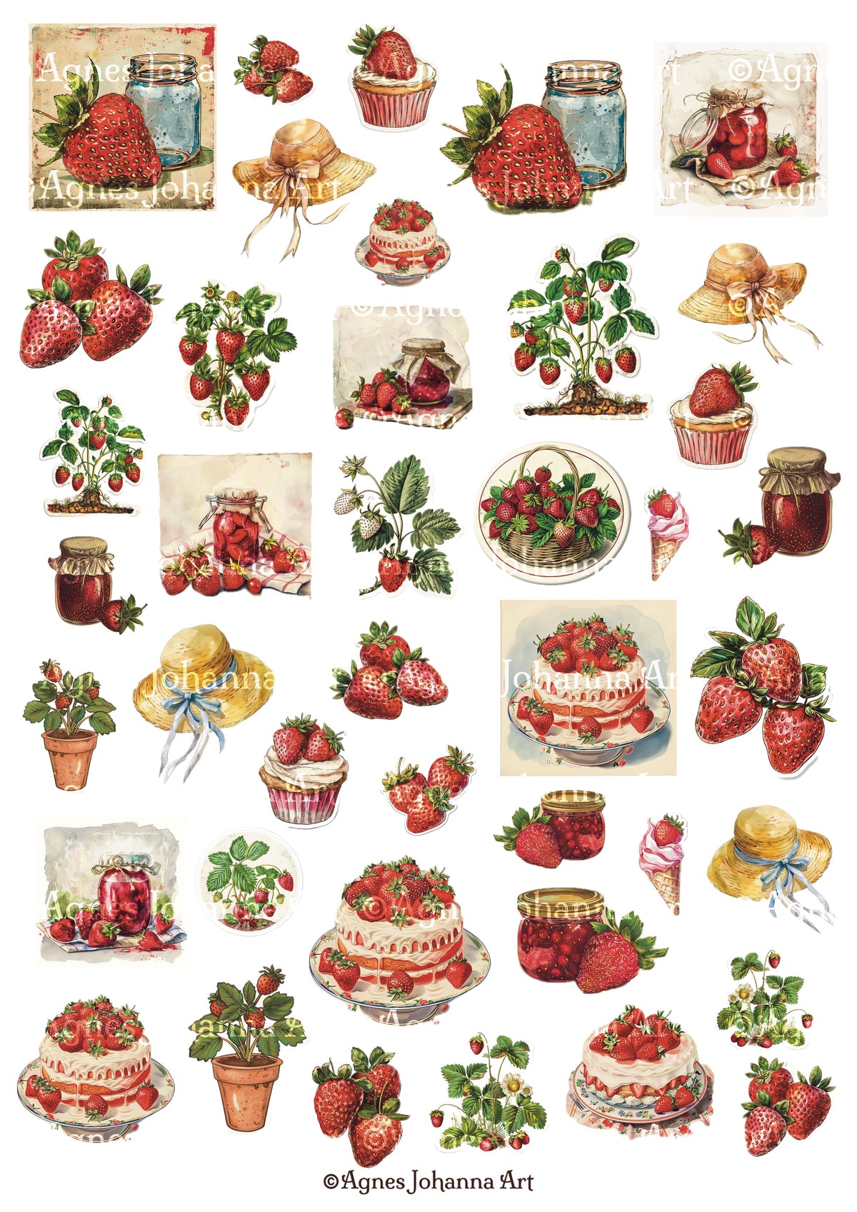 Gedrucktes Papierset "Erdbeerzeit"