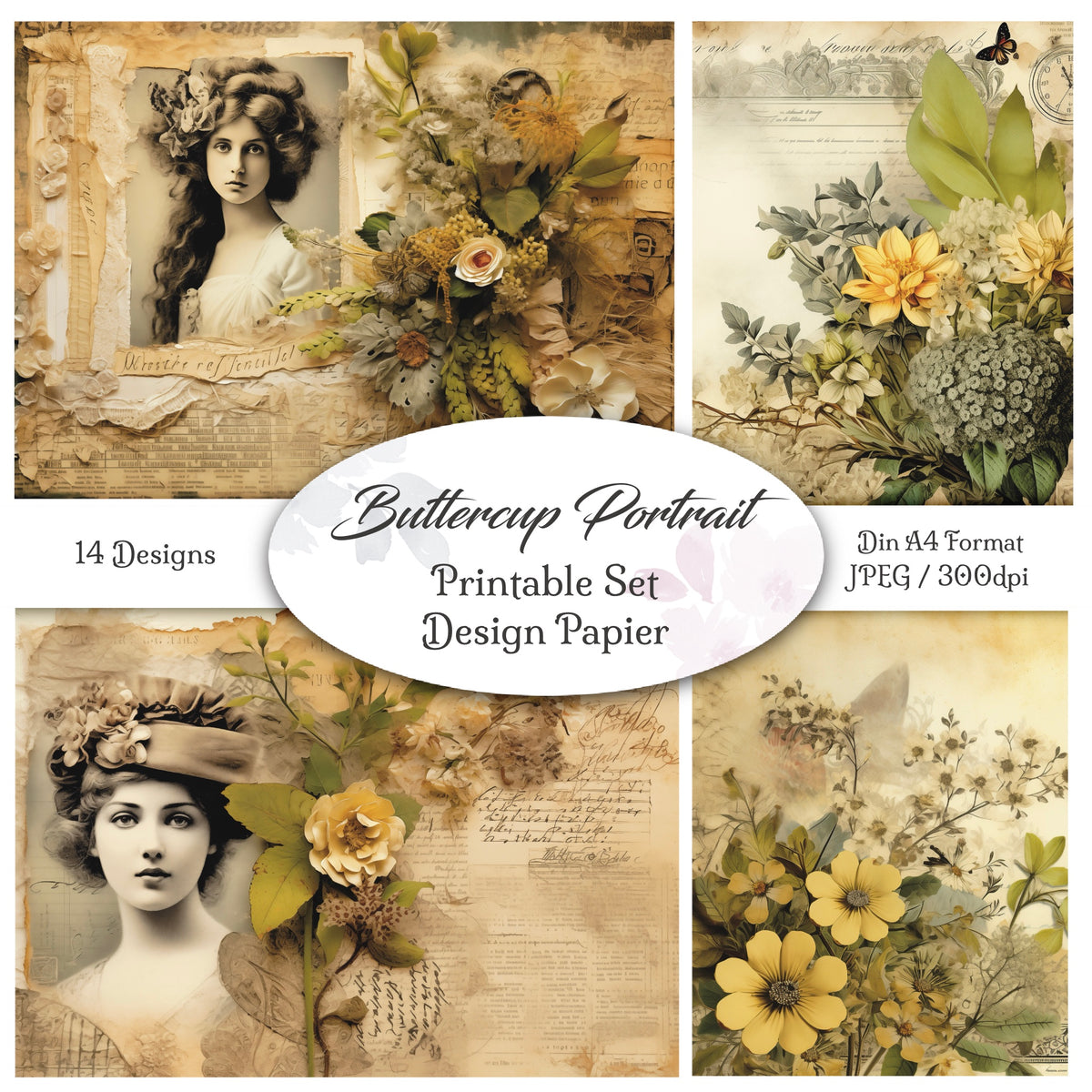 Digitales Papierset „Buttercup Portraits“ - A4 zum Ausdrucken