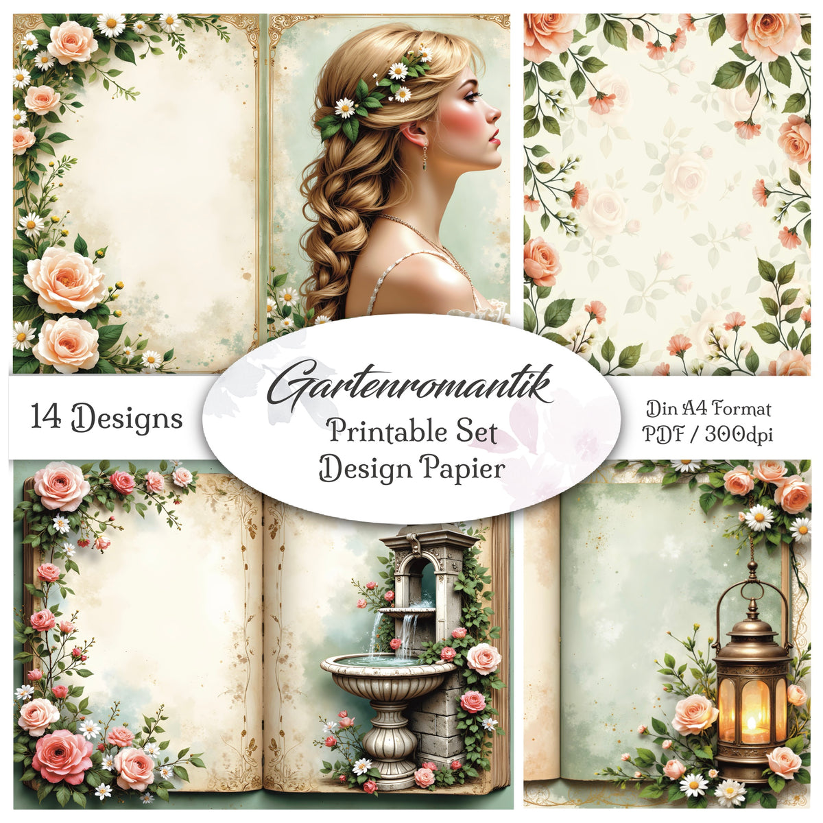 Digitales Papierset "Gartenromantik" - A4 zum Ausdrucken