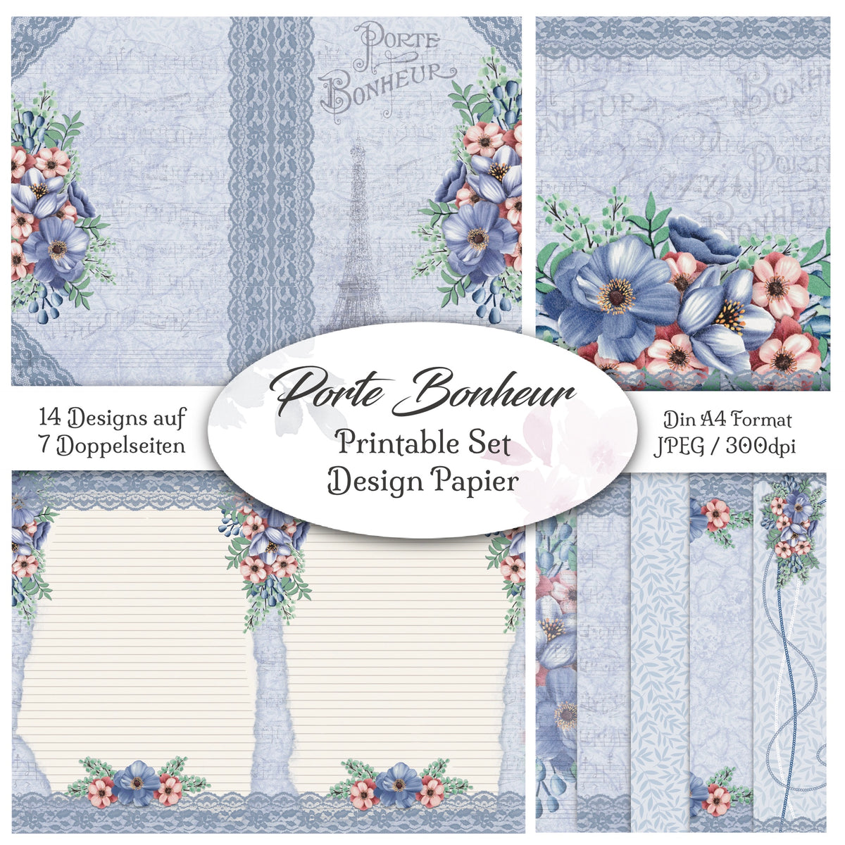 Digitales Papierset „Port Bonheur“ - A4 zum Ausdrucken