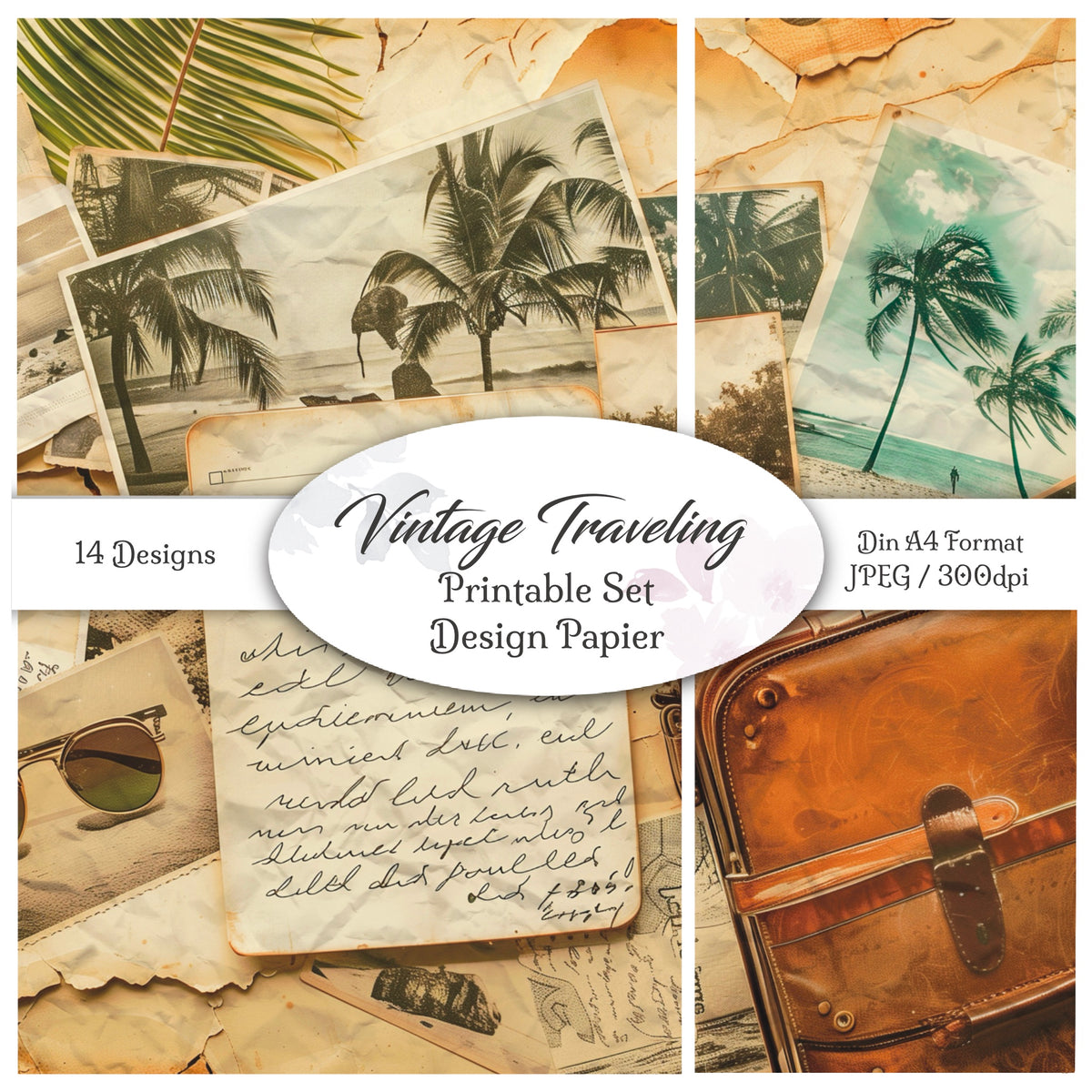 Digitales Papierset „Vintage Traveling“ - A4 zum Ausdrucken