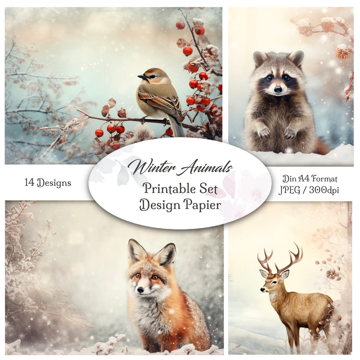 Digitales Papierset „Wintertiere“ - A4 zum Ausdrucken