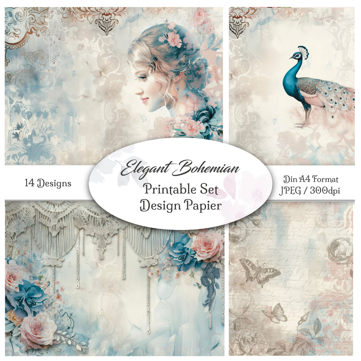 Digitales Papierset „Elegant Bohemian“ – A4 zum Ausdrucken