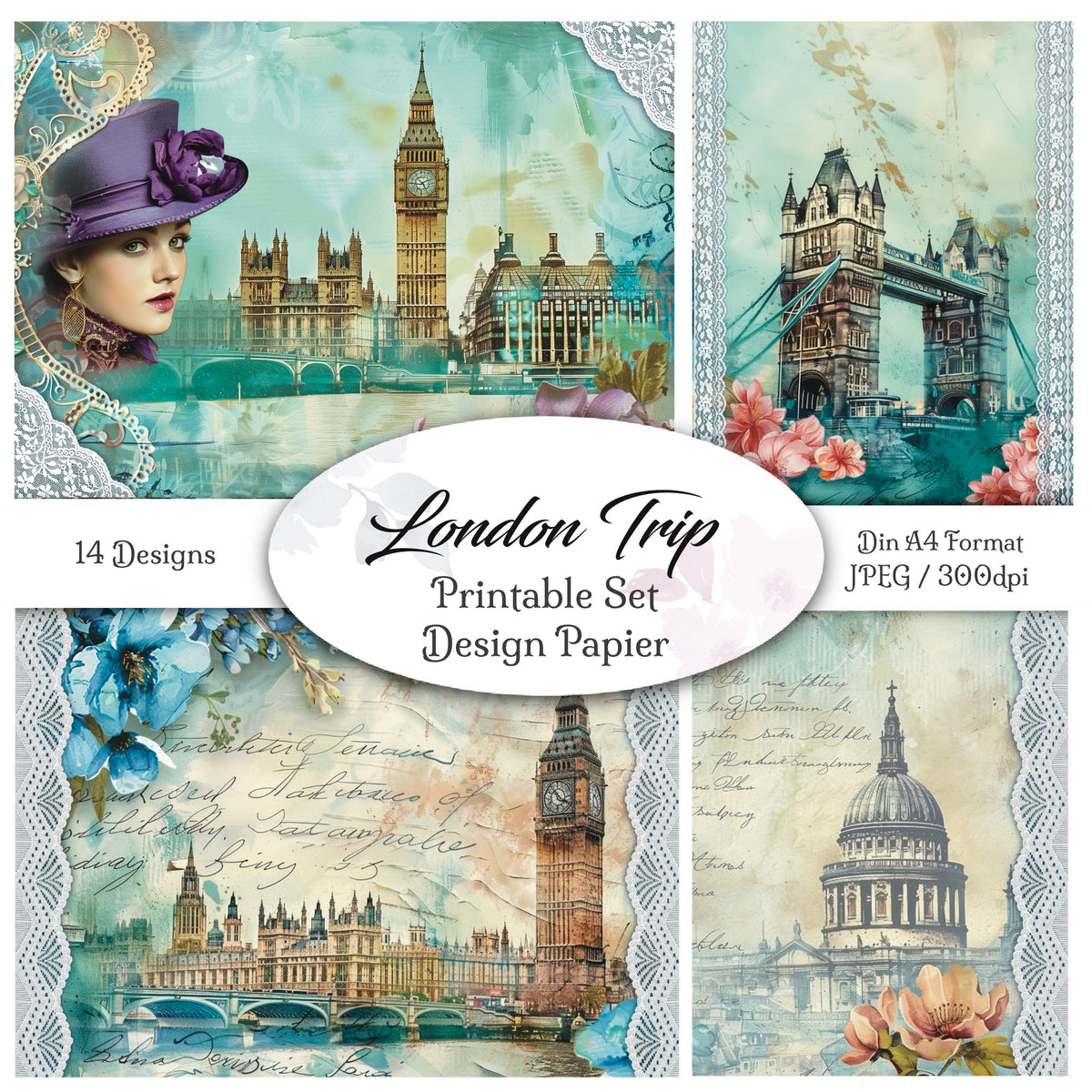 Digitales Papierset „London Trip“ - A4 zum Ausdrucken