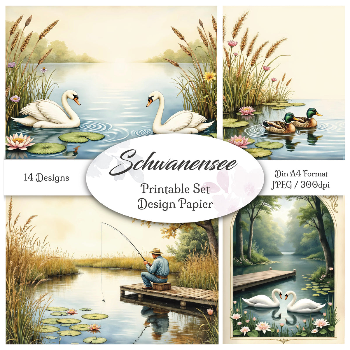 Digitales Papierset "Schwanensee" - A4 zum Ausdrucken