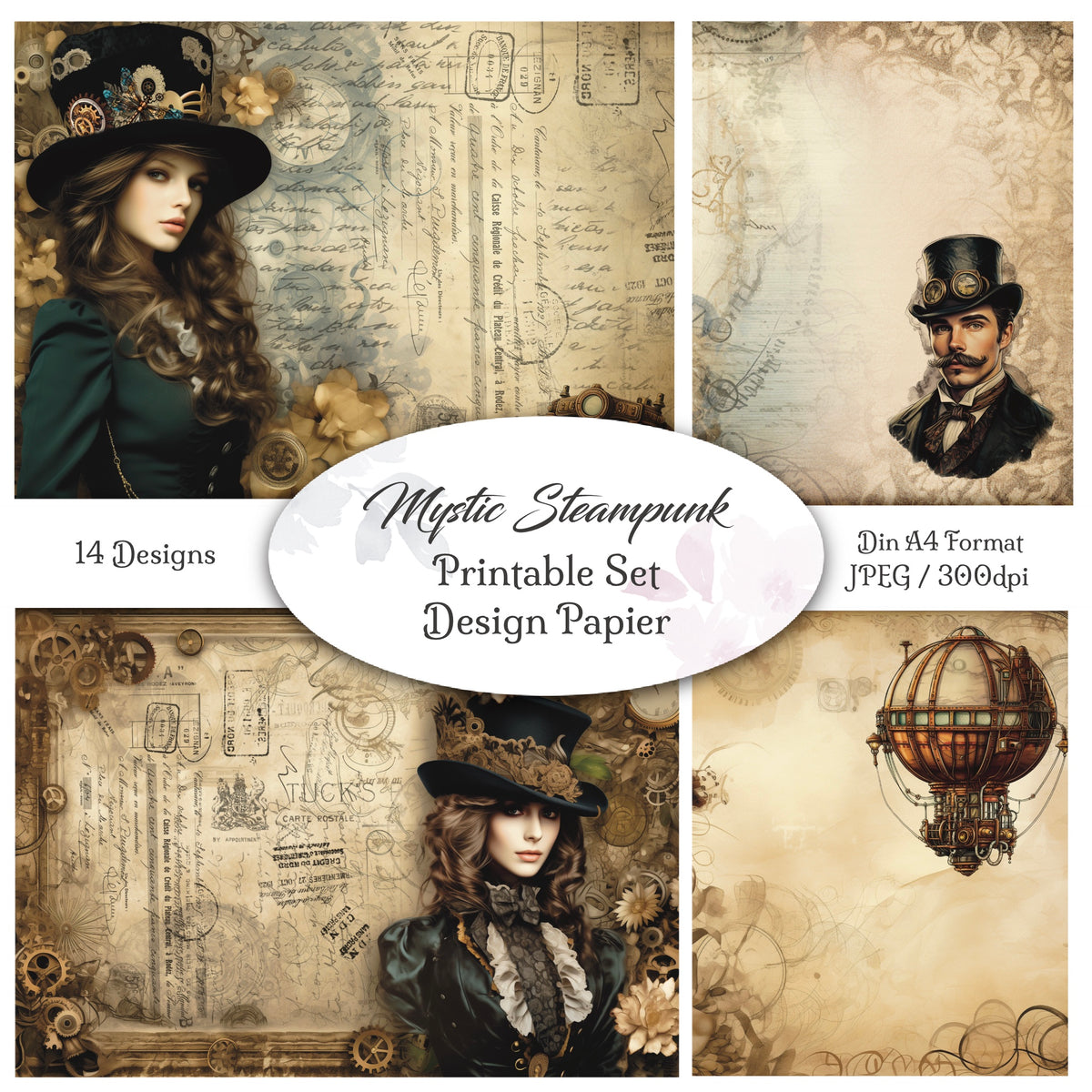 Digitales Papierset „Mystisch Steampunk“ - A4 zum Ausdrucken