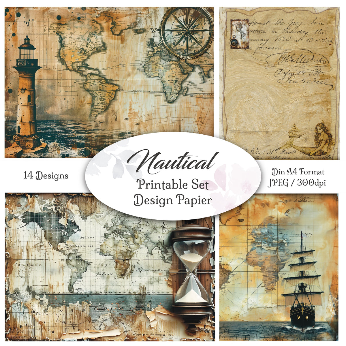 Digitales Papierset „Nautical“ - A4 zum Ausdrucken