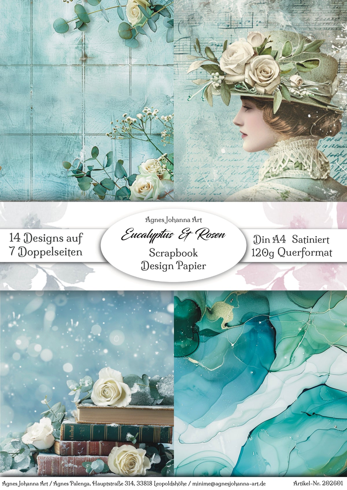 Gedrucktes Papierset "Eucalyptus und Rosen"