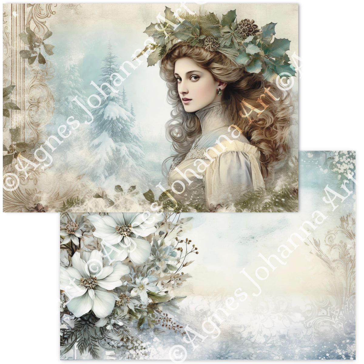 Digitales Papierset „Frosty Greenery“ - A4 zum Ausdrucken