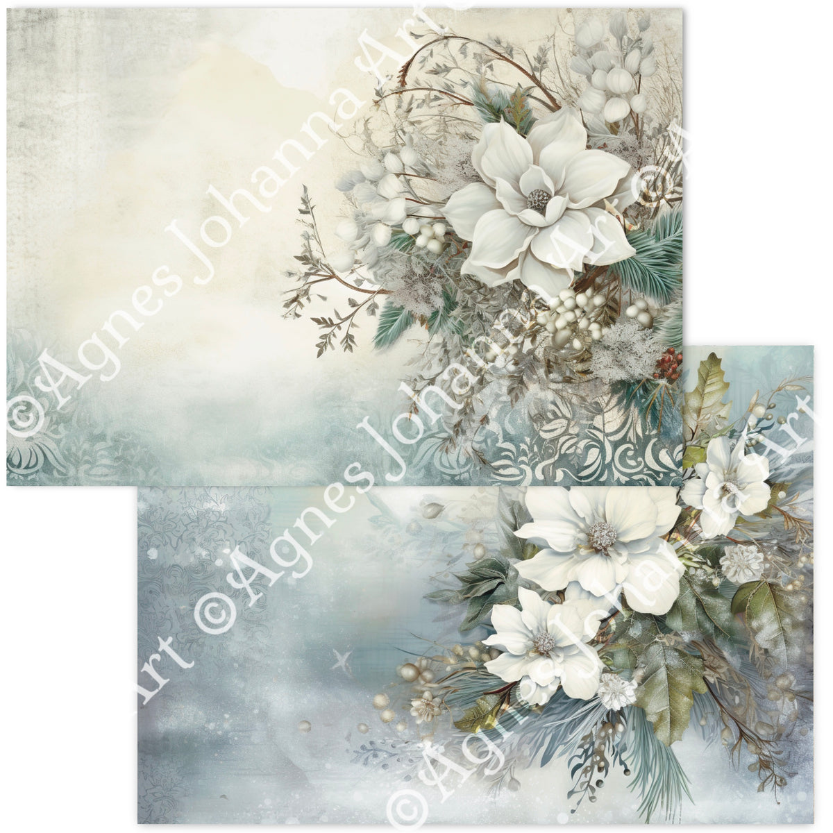 Digitales Papierset „Frosty Greenery“ - A4 zum Ausdrucken