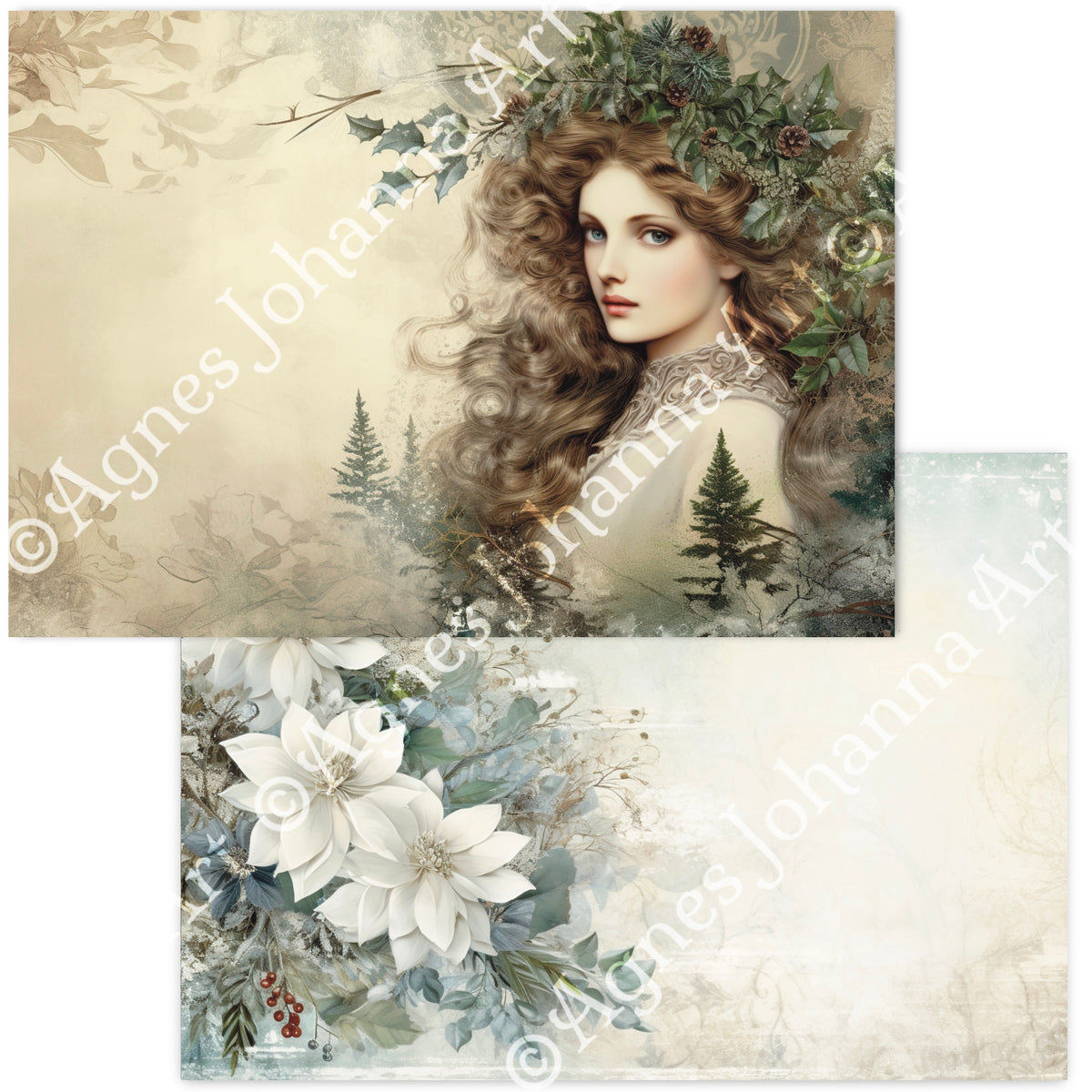 Digitales Papierset „Frosty Greenery“ - A4 zum Ausdrucken
