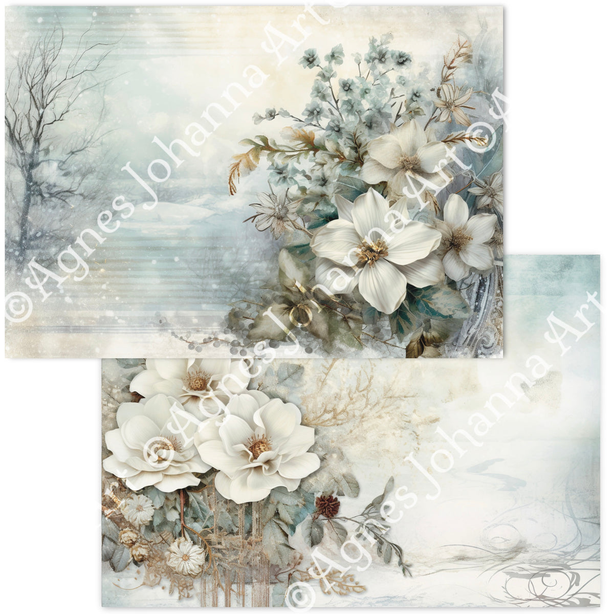 Digitales Papierset „Frosty Greenery“ - A4 zum Ausdrucken