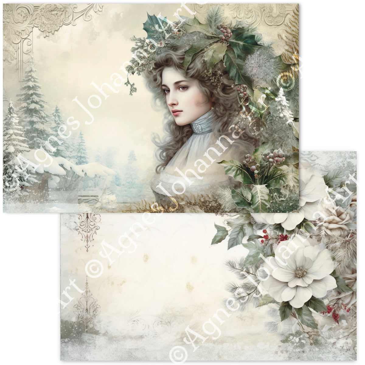 Digitales Papierset „Frosty Greenery“ - A4 zum Ausdrucken