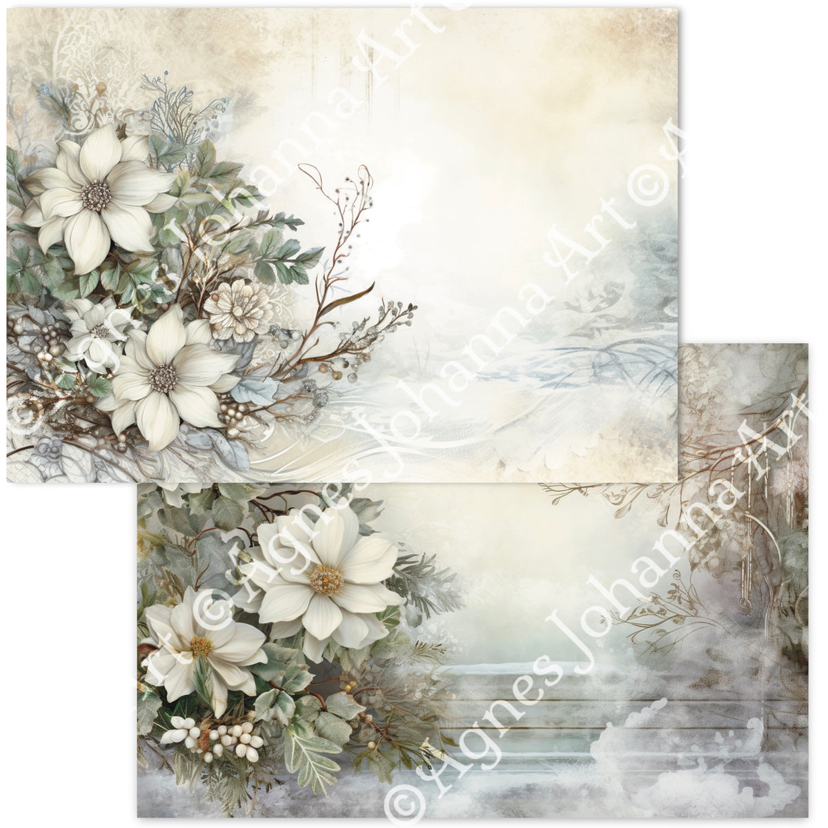 Digitales Papierset „Frosty Greenery“ - A4 zum Ausdrucken