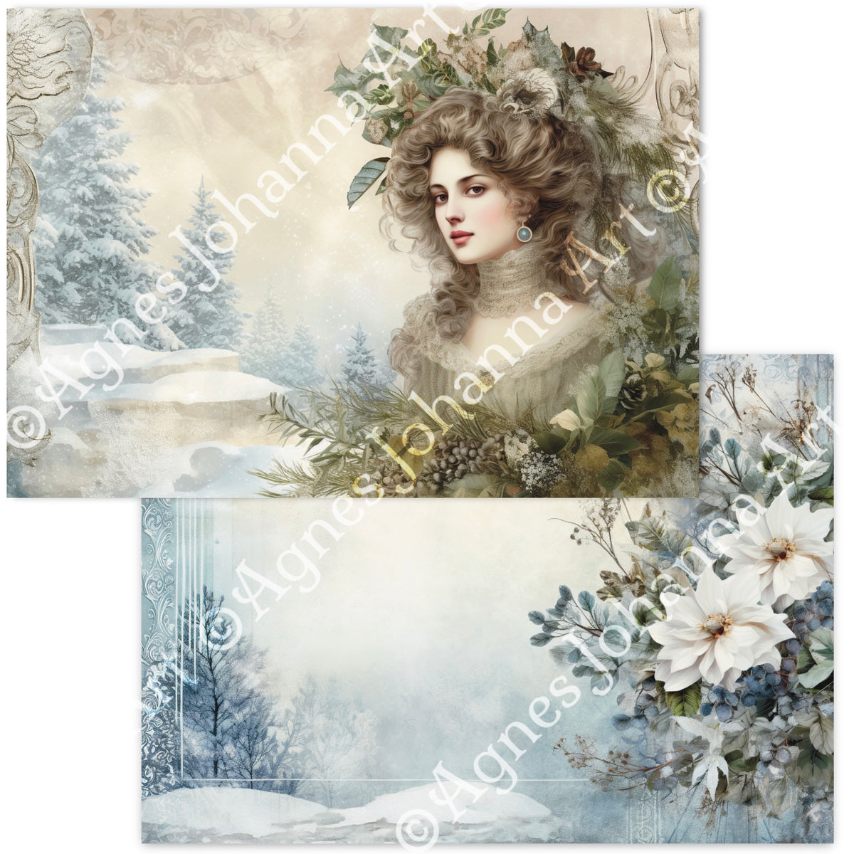 Digitales Papierset „Frosty Greenery“ - A4 zum Ausdrucken