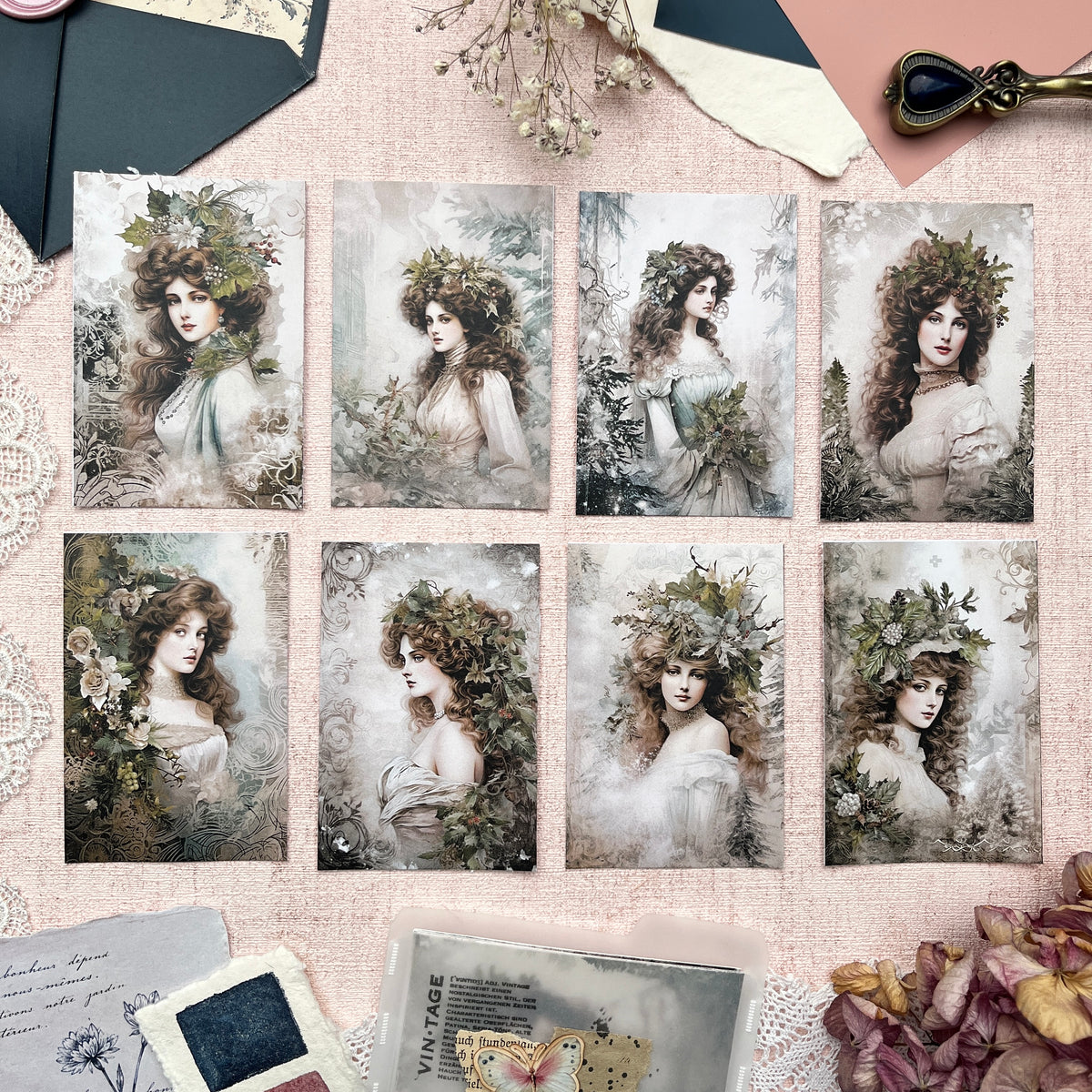 Frosty Greenery Ladies | Journal Karten Set mit 8 Karten