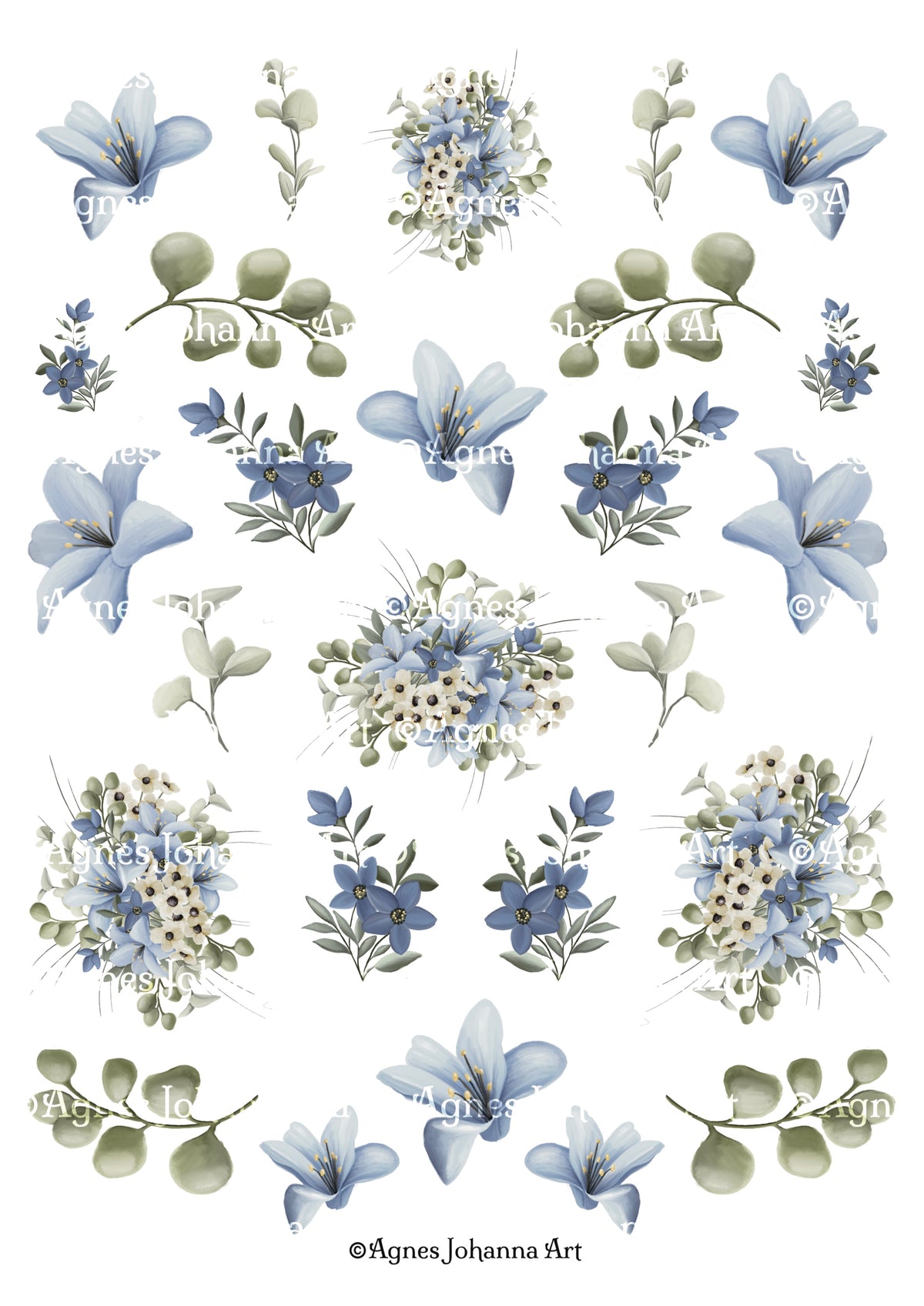 Gedrucktes Papierset "Blue Lilly"