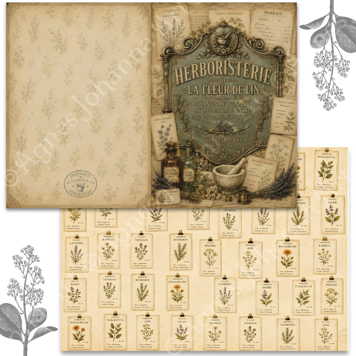 Gedrucktes Papierset "Herboristerie "