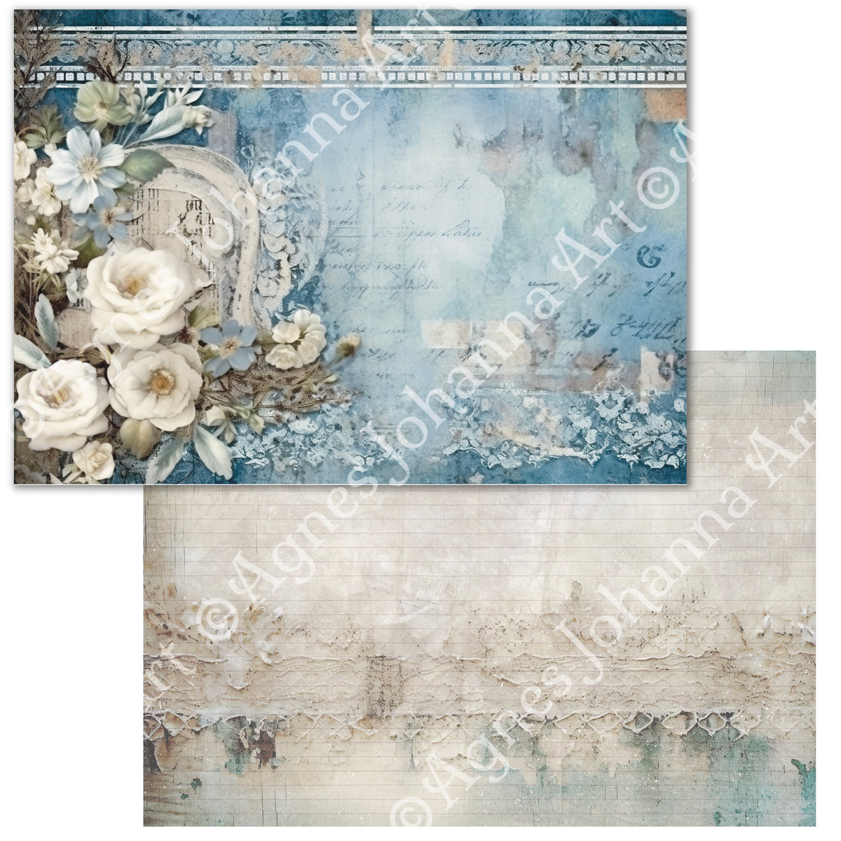 Gedrucktes Papierset "Victorian Shabby Blue"