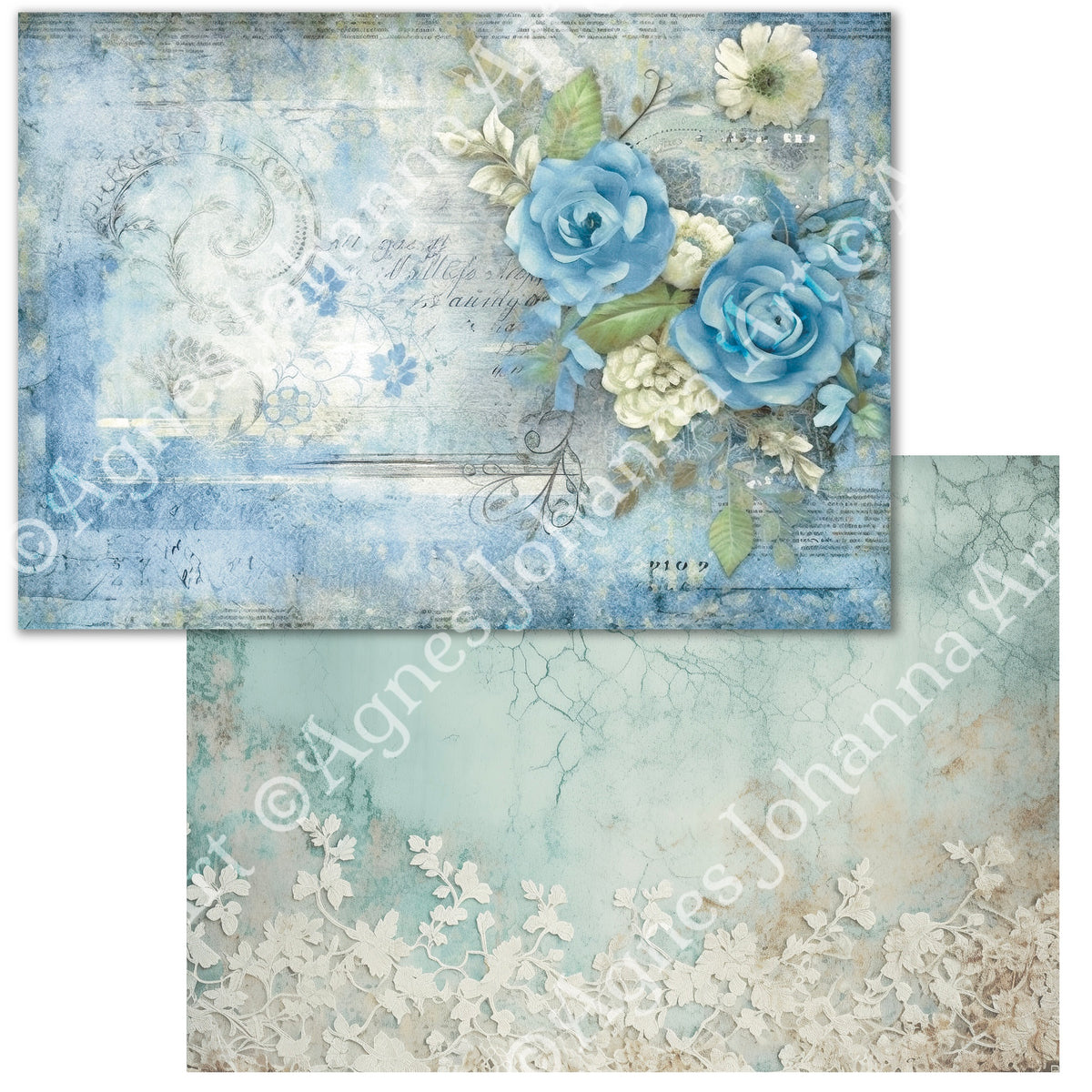 Digitales Papierset „Victorian Shabby Blue“ - A4 zum Ausdrucken