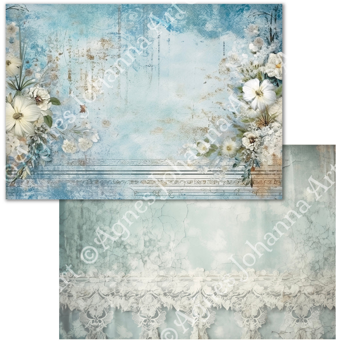 Digitales Papierset „Victorian Shabby Blue“ - A4 zum Ausdrucken