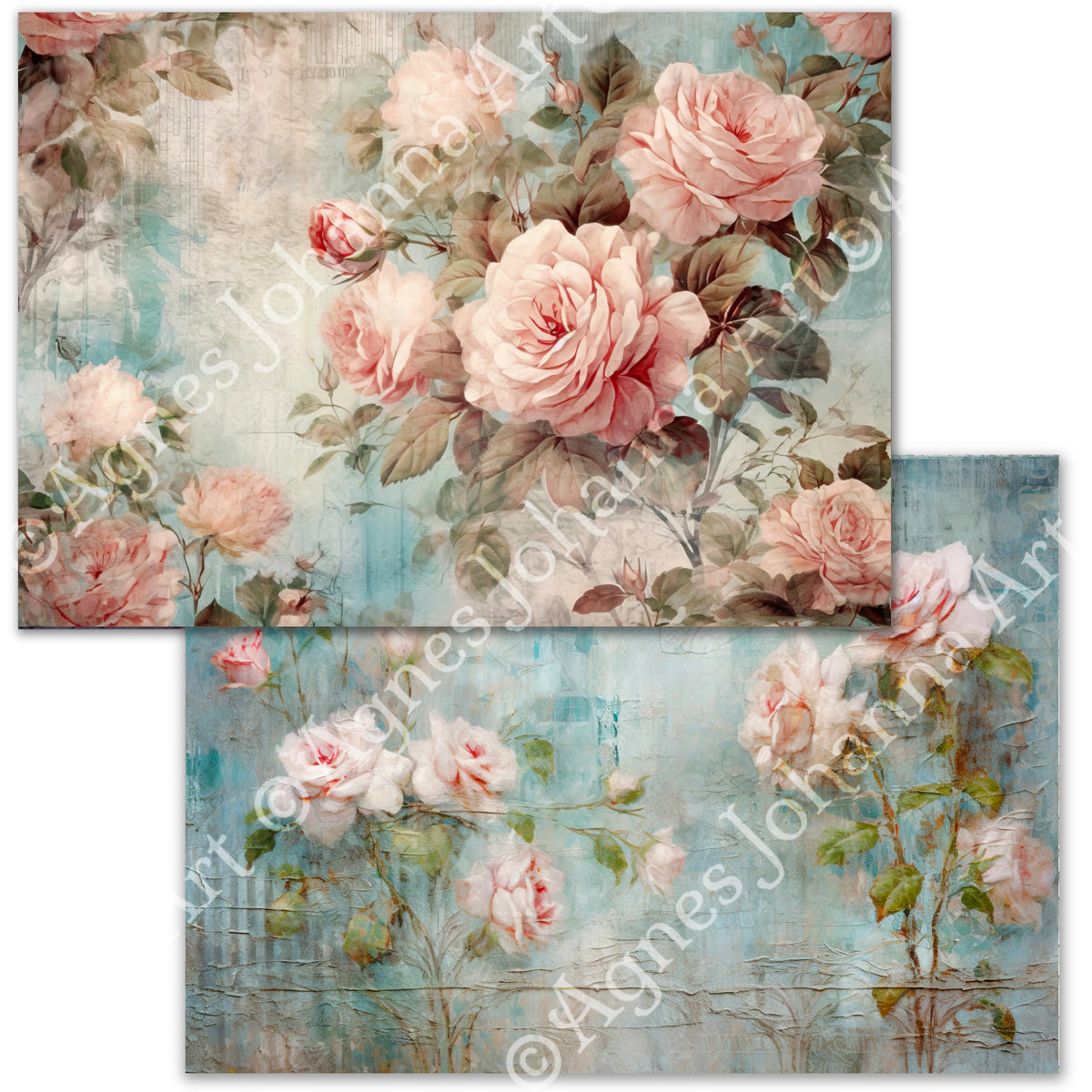 Digitales Papierset "Vintage Roses" - A4 zum Ausdrucken