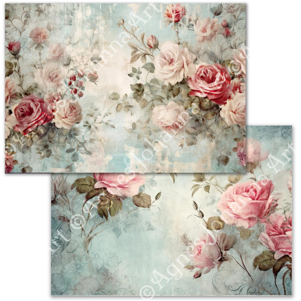 Digitales Papierset "Vintage Roses" - A4 zum Ausdrucken