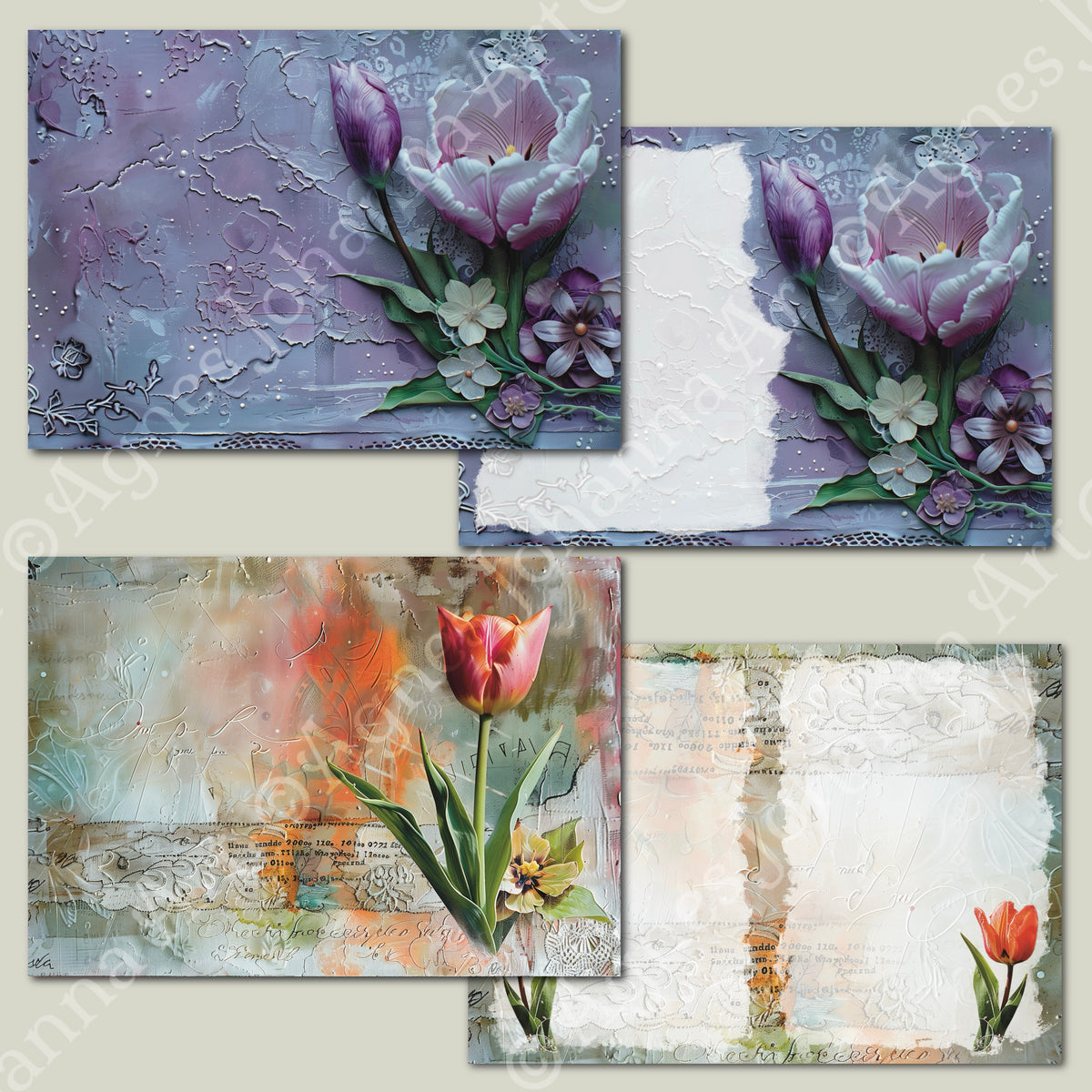 Digitales Papierset „Mix Media Tulpen“ - A4 zum Ausdrucken