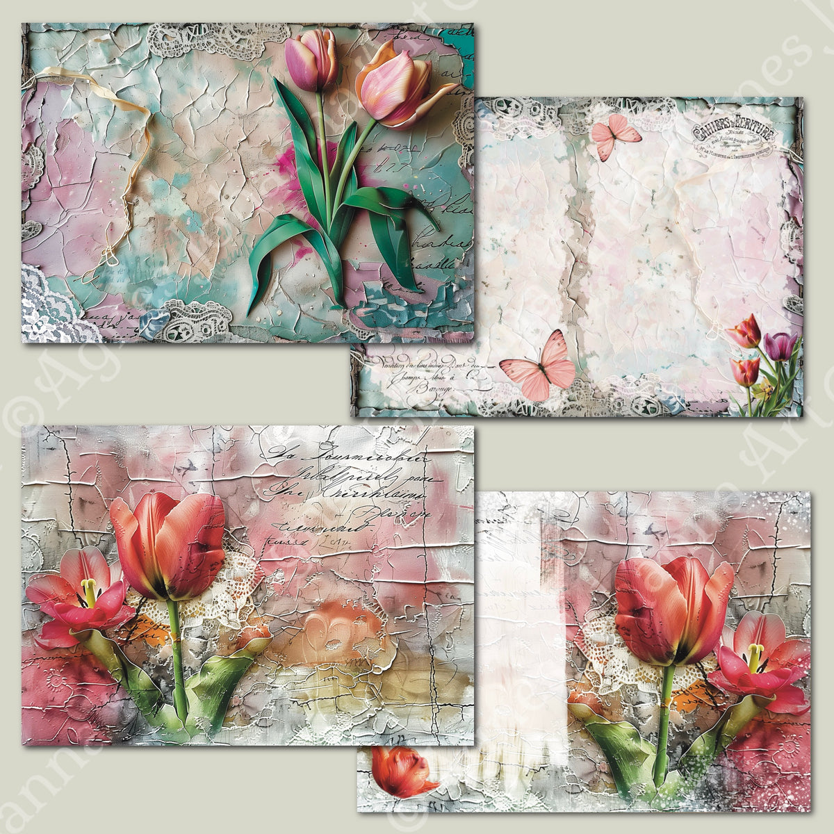 Digitales Papierset „Mix Media Tulpen“ - A4 zum Ausdrucken