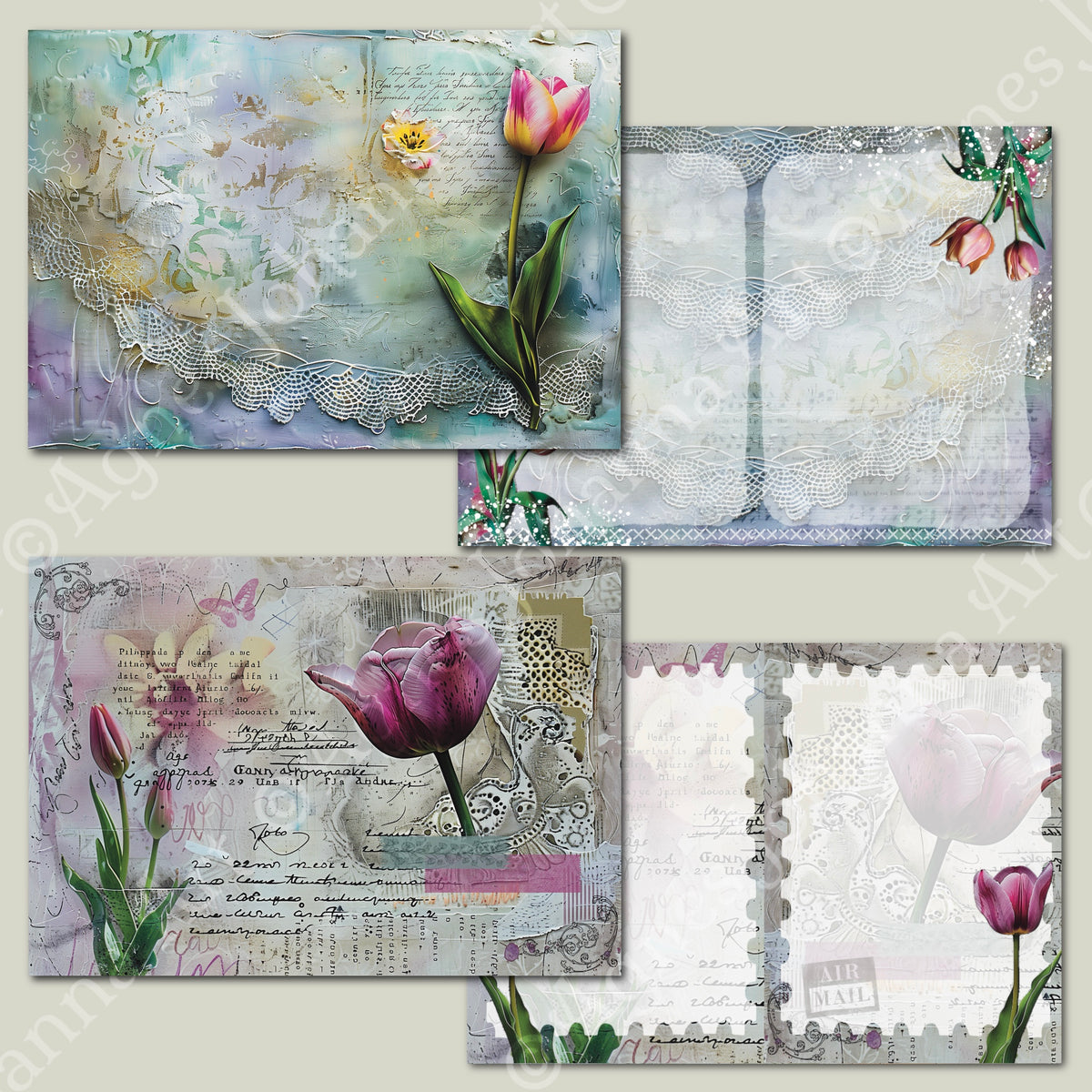 Digitales Papierset „Mix Media Tulpen“ - A4 zum Ausdrucken