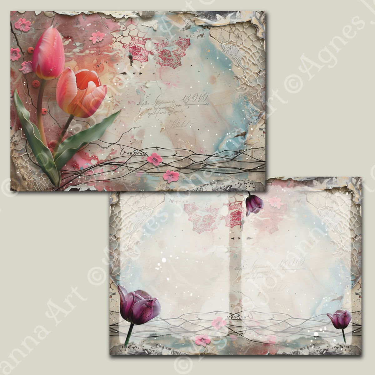 Digitales Papierset „Mix Media Tulpen“ - A4 zum Ausdrucken