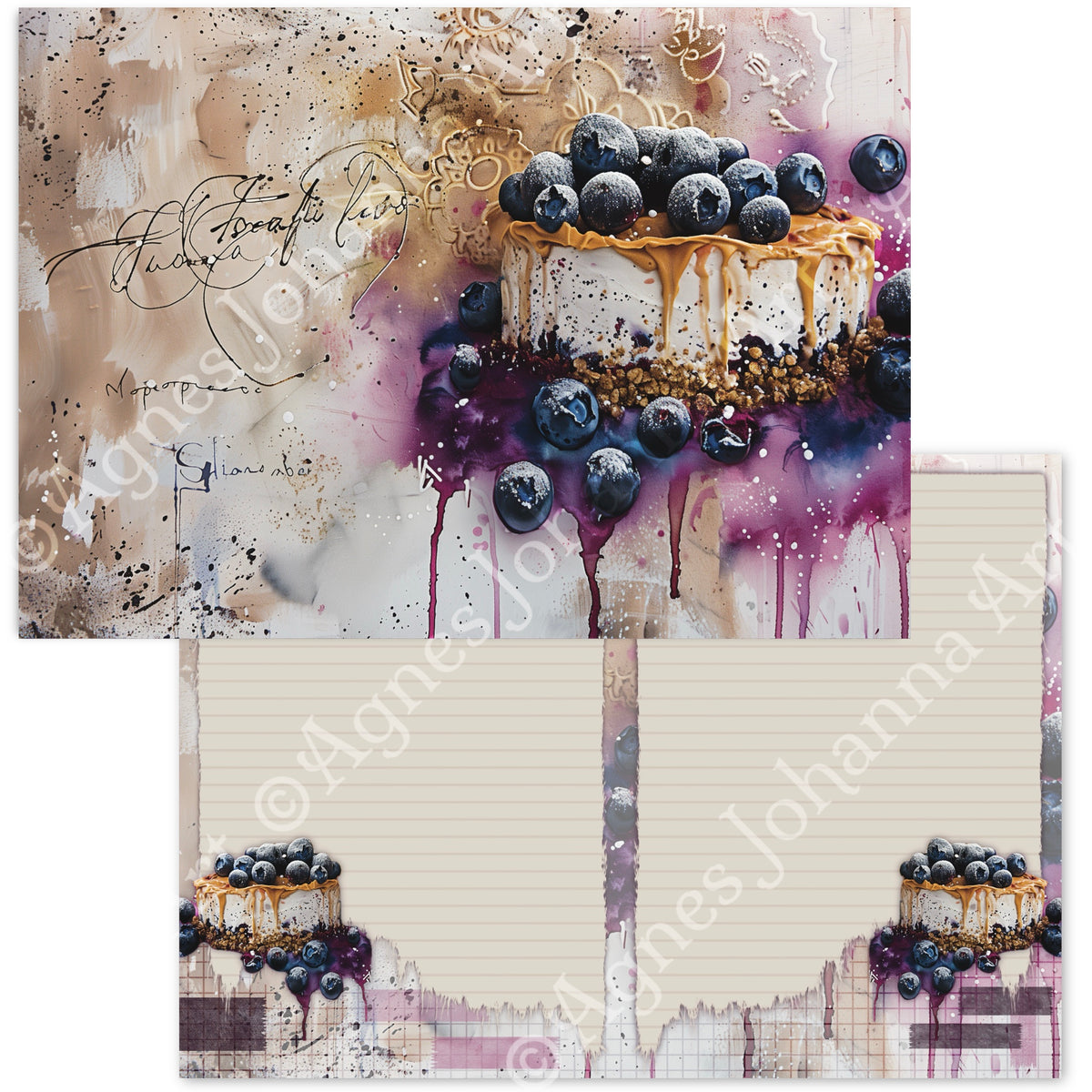 Digitales Papierset Blaubeer Kuchen - A4 zum Ausdrucken