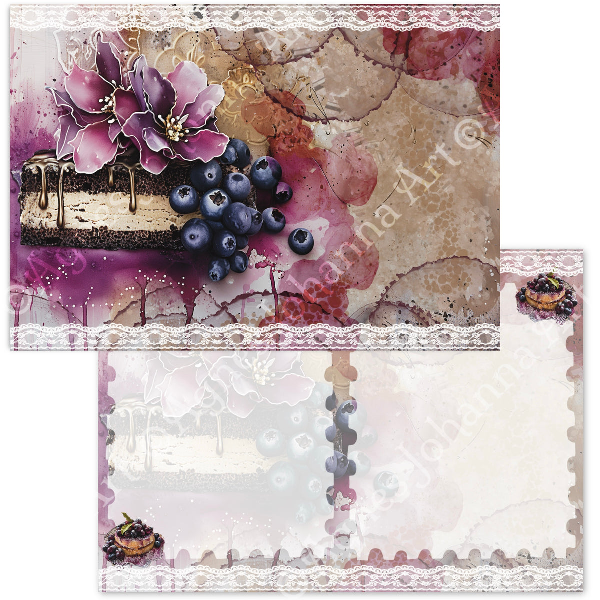 Digitales Papierset Blaubeer Kuchen - A4 zum Ausdrucken