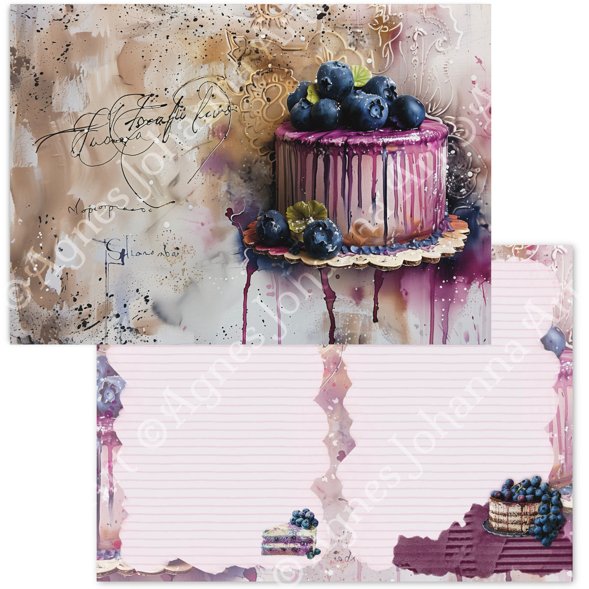 Digitales Papierset Blaubeer Kuchen - A4 zum Ausdrucken
