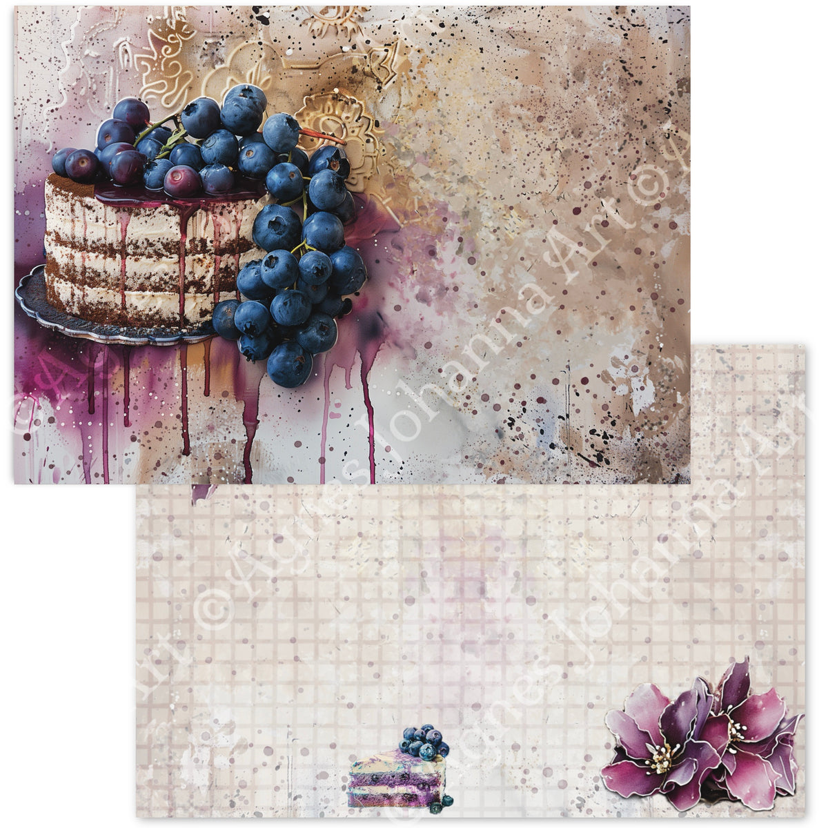 Digitales Papierset Blaubeer Kuchen - A4 zum Ausdrucken