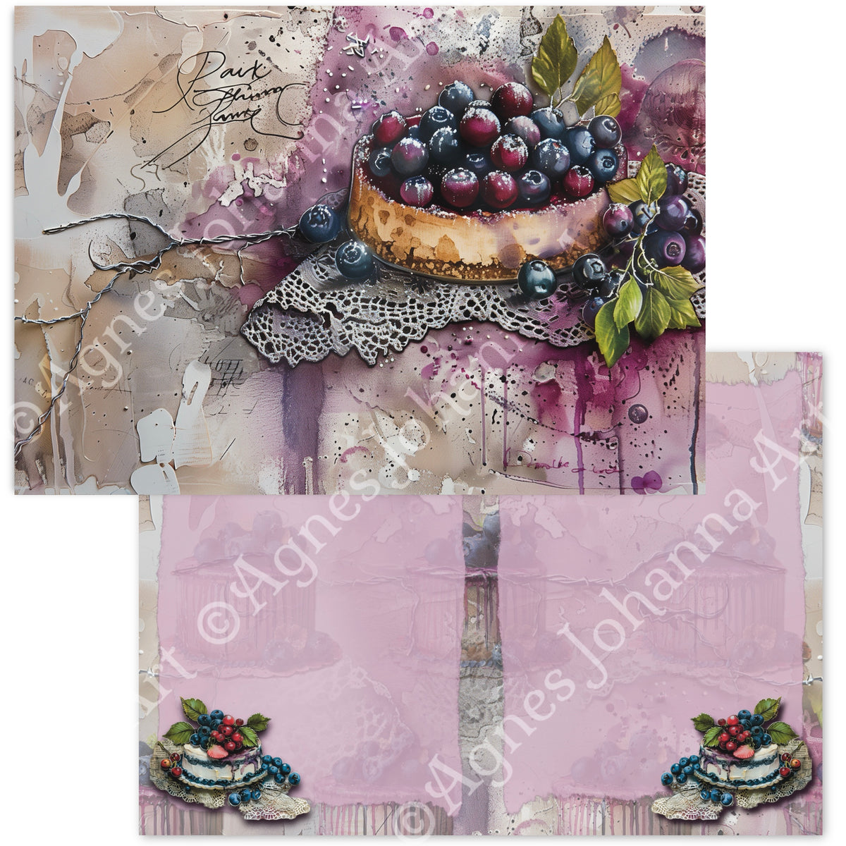 Digitales Papierset Blaubeer Kuchen - A4 zum Ausdrucken