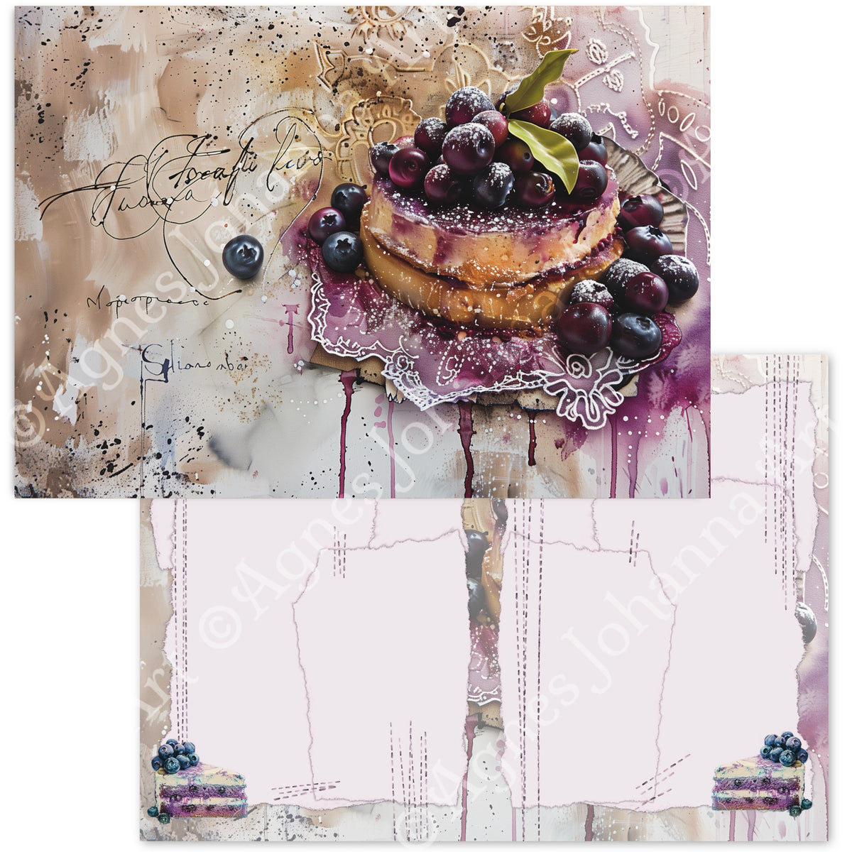Digitales Papierset Blaubeer Kuchen - A4 zum Ausdrucken