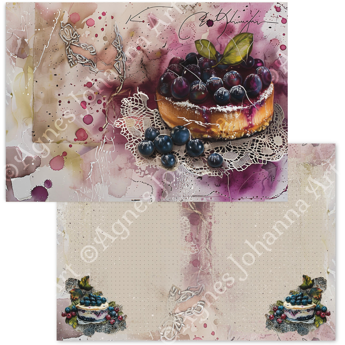 Digitales Papierset Blaubeer Kuchen - A4 zum Ausdrucken