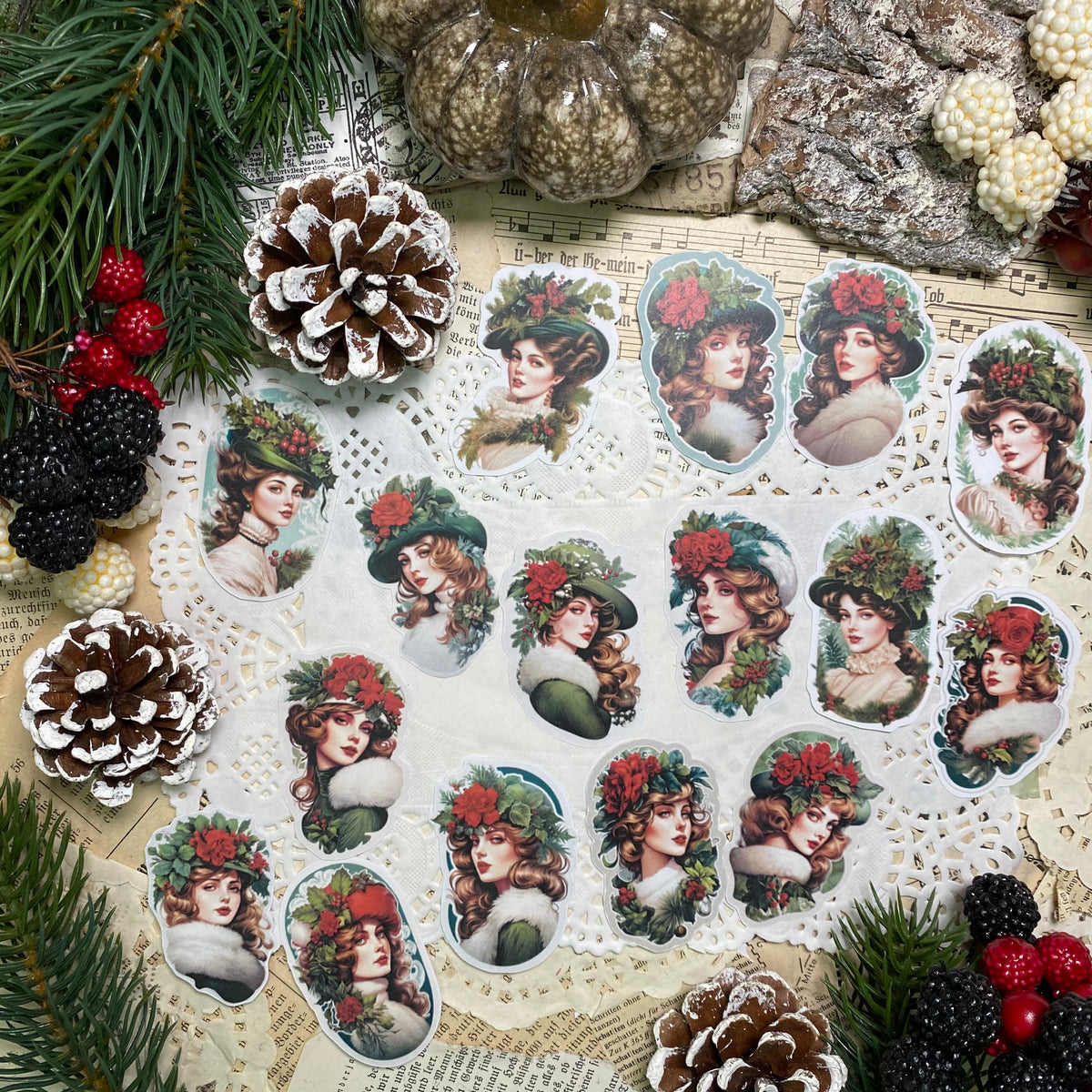Vintage Weihnacht Ladies | Sticker Set mit 16 Stickern