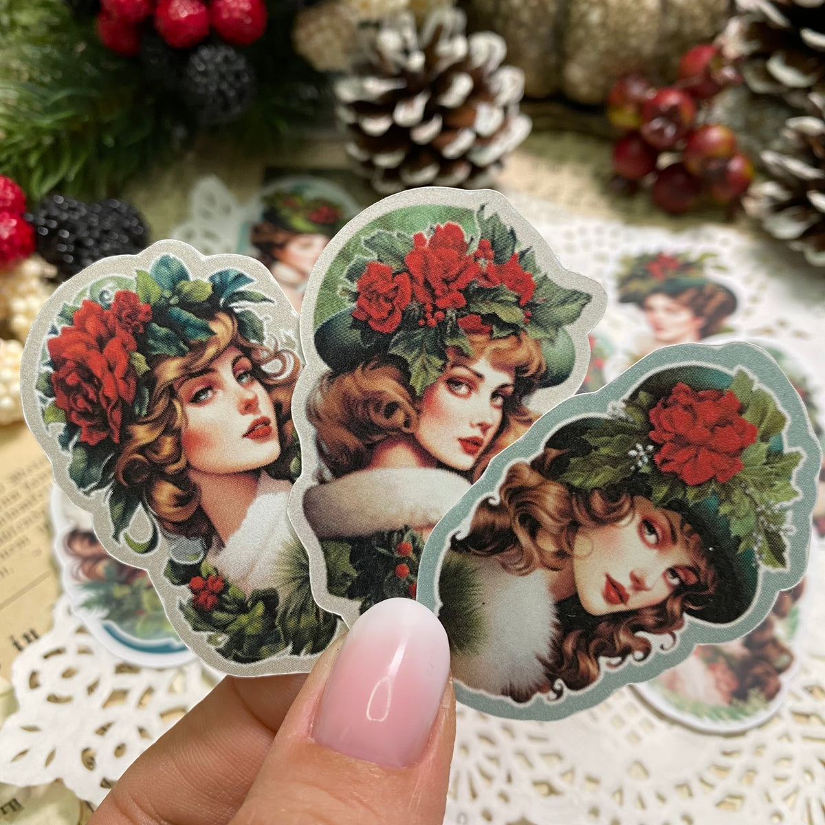 Vintage Weihnacht Ladies | Sticker Set mit 16 Stickern