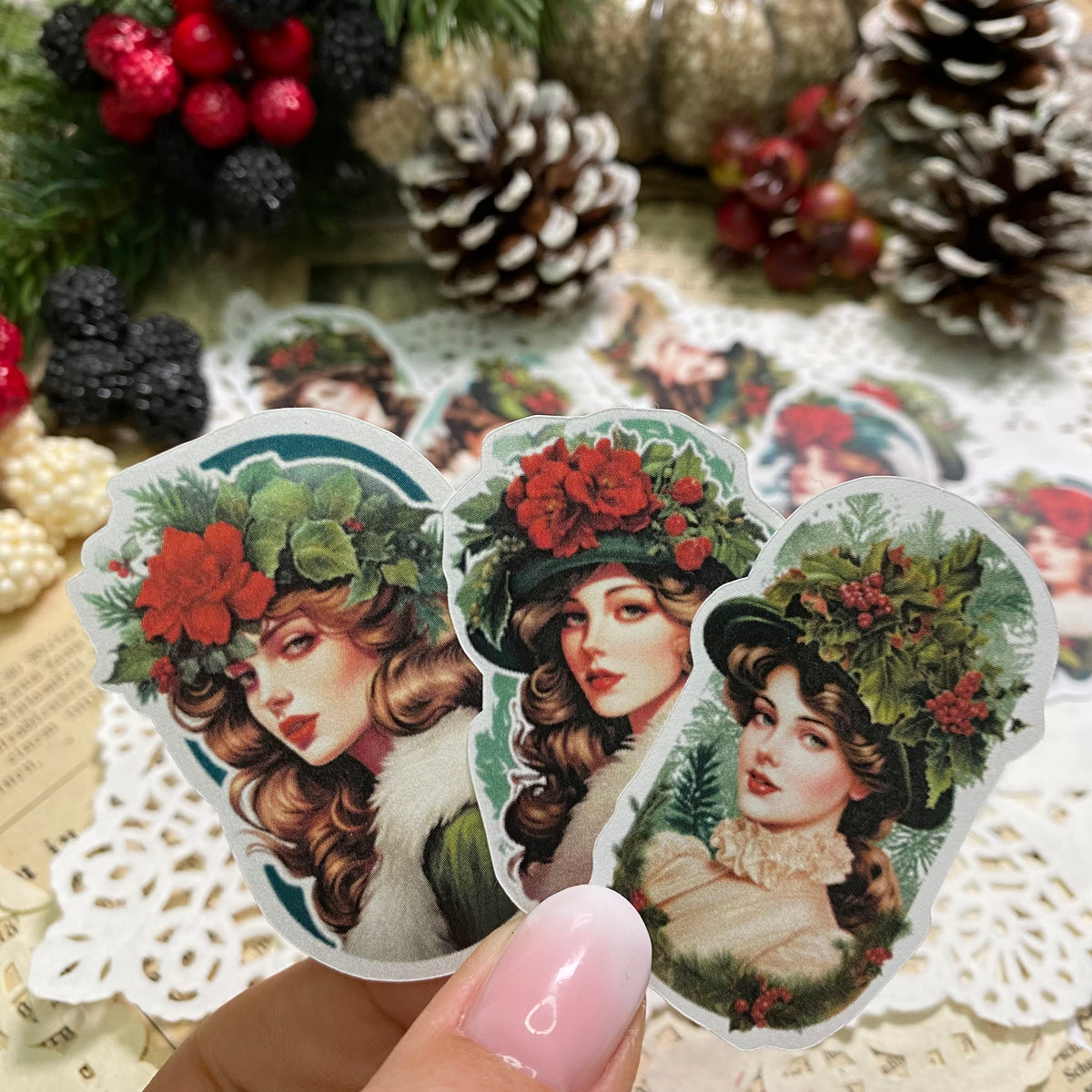 Vintage Weihnacht Ladies | Sticker Set mit 16 Stickern
