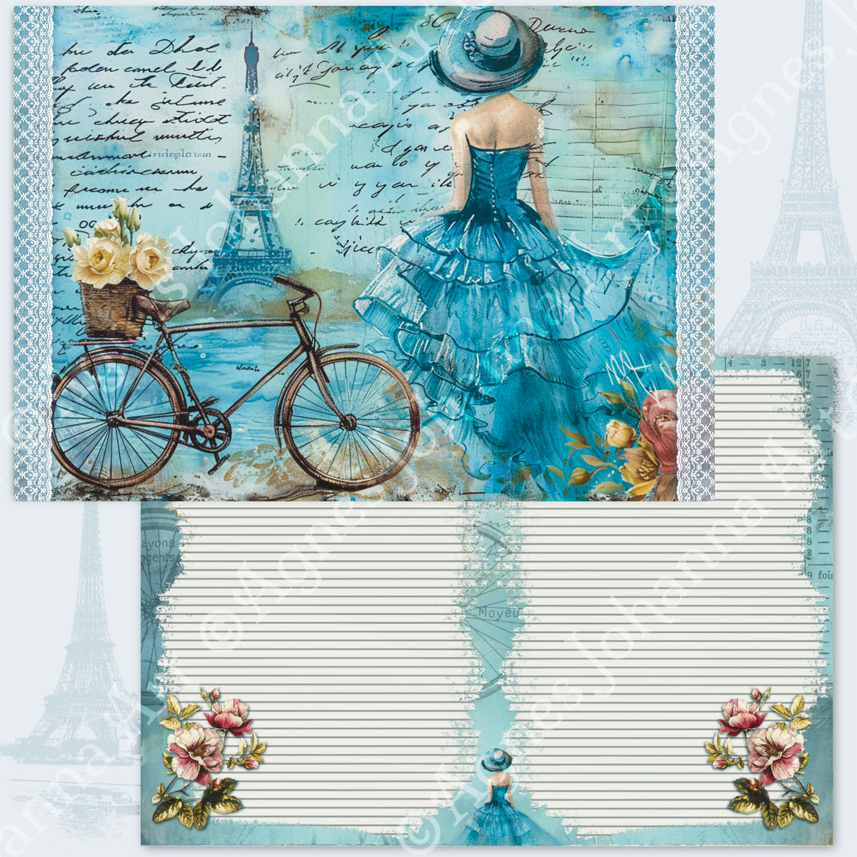 Digitales Papierset „Paris a Velo“ - A4 zum Ausdrucken
