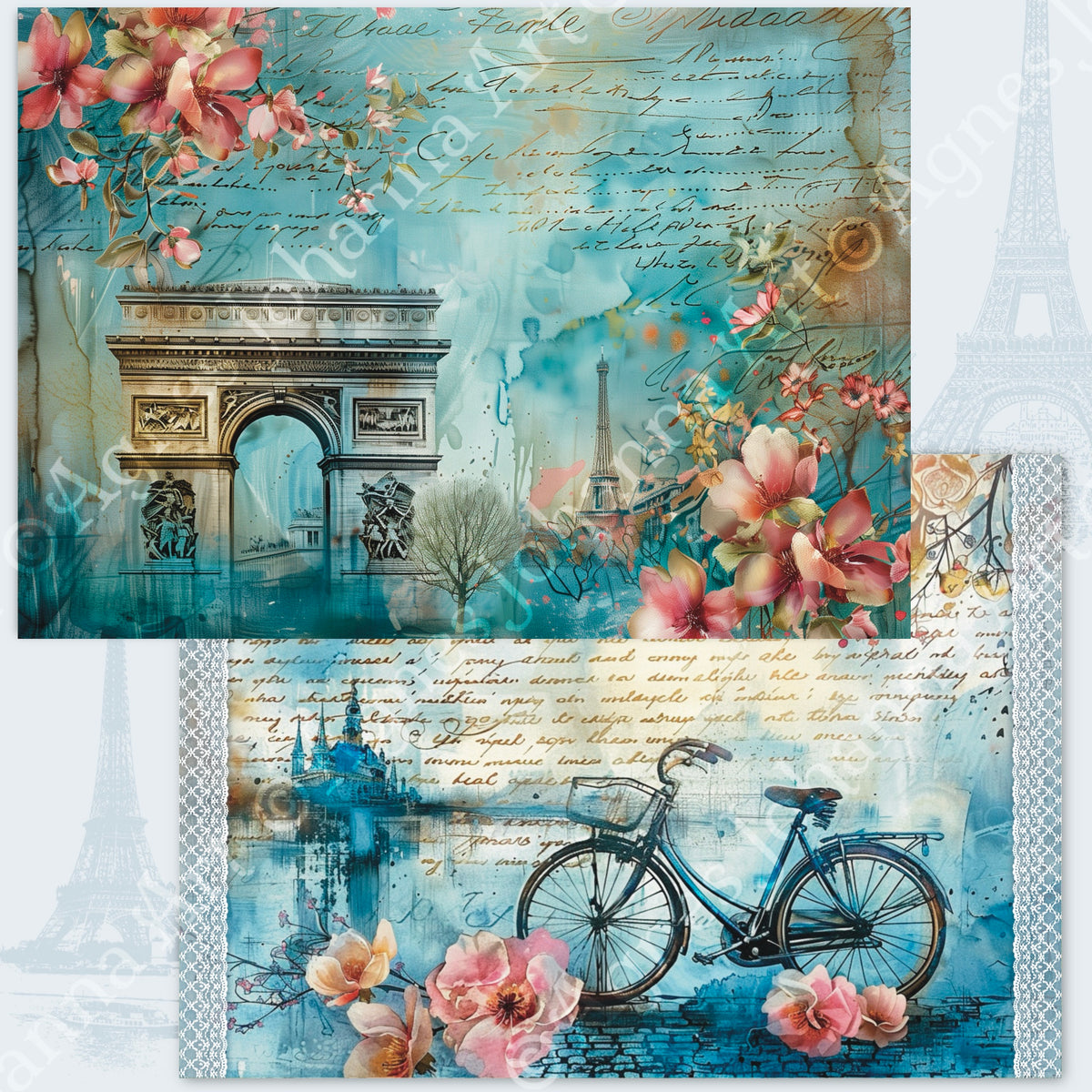 Digitales Papierset „Paris a Velo“ - A4 zum Ausdrucken